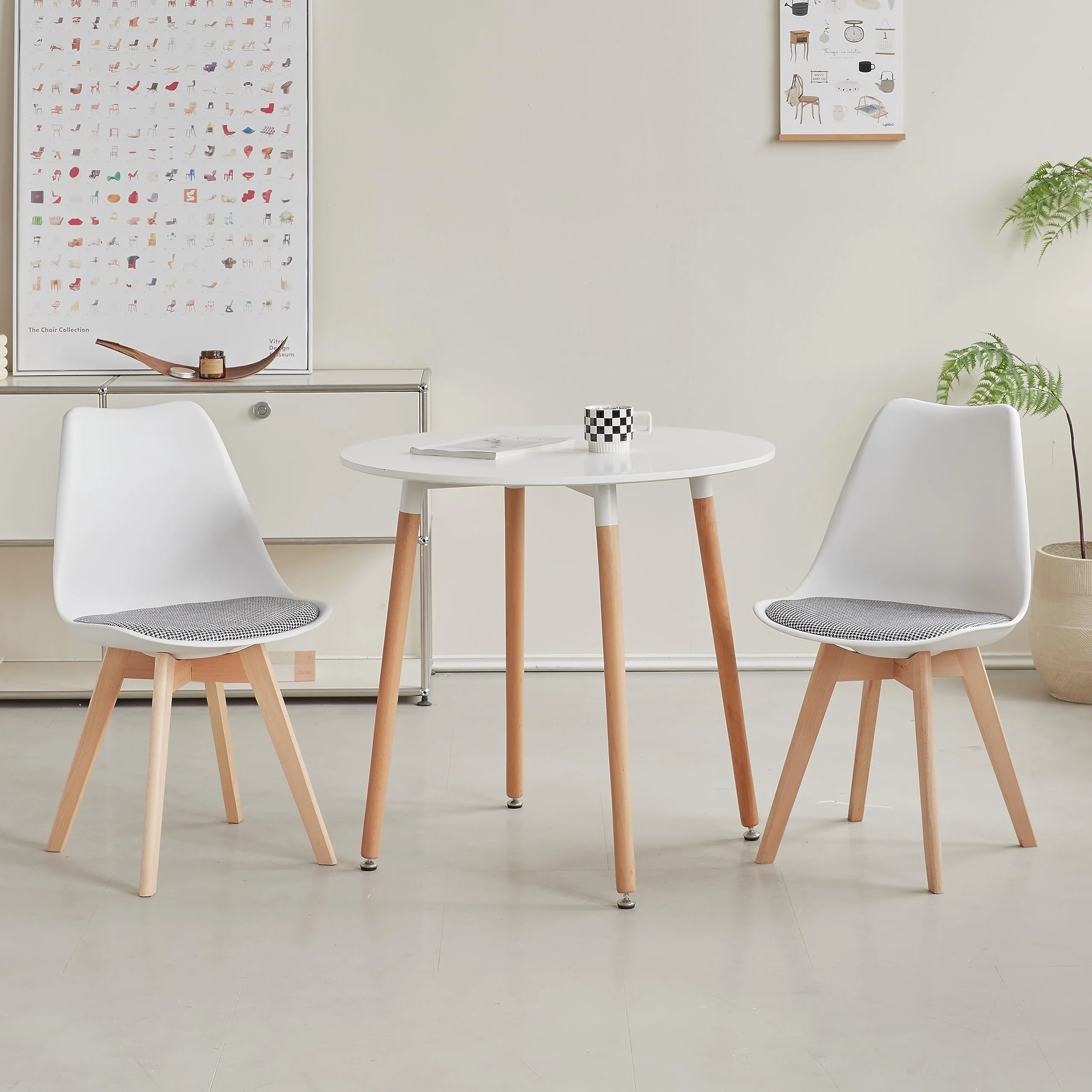 GrandCA HOME Set di 6 Sedie da Pranzo in Legno di Faggio Massello, Design Retrò Imbottite, Bianco-QNG - immagine 2