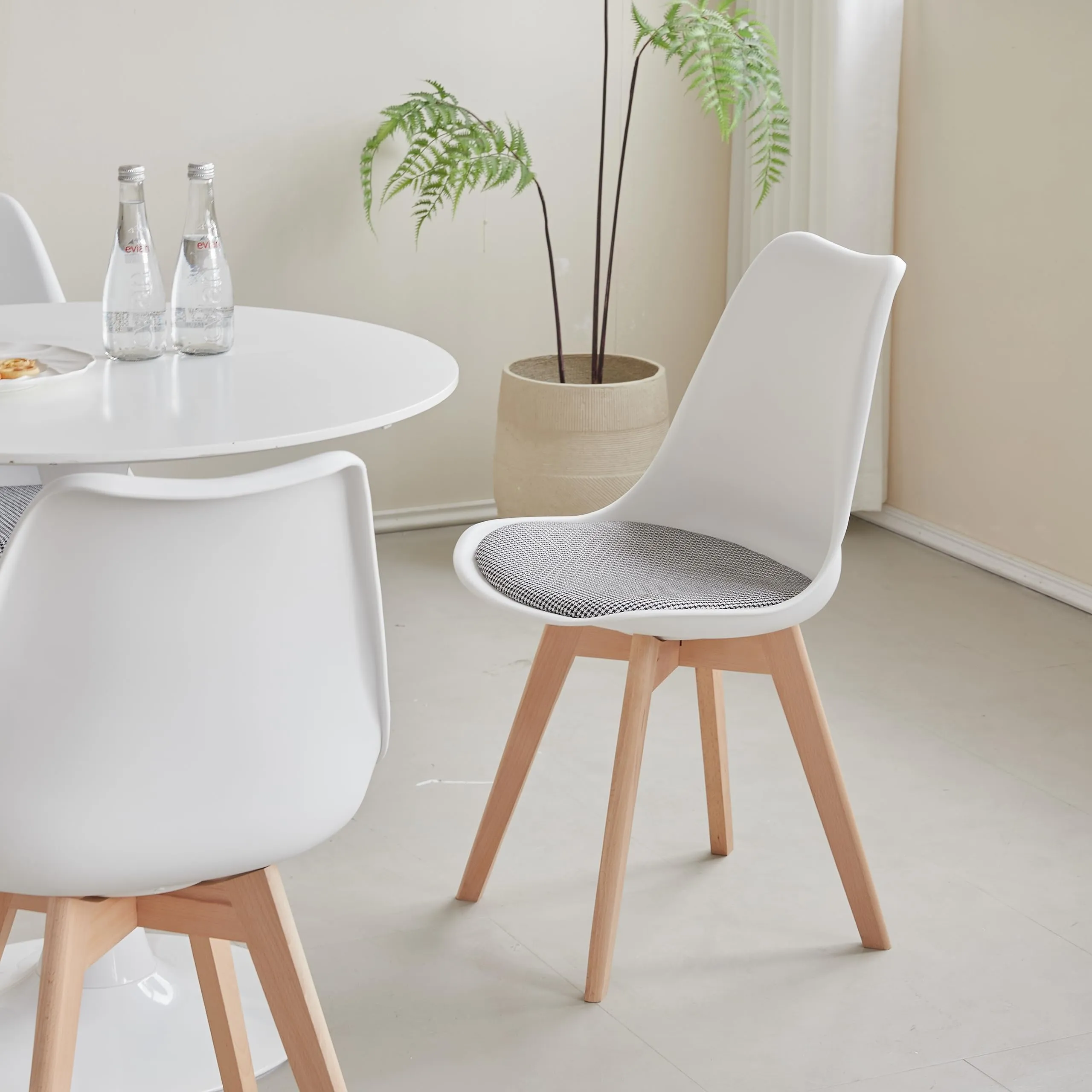 GrandCA HOME Set di 6 Sedie da Pranzo in Legno di Faggio Massello, Design Retrò Imbottite, Bianco-QNG - immagine 9