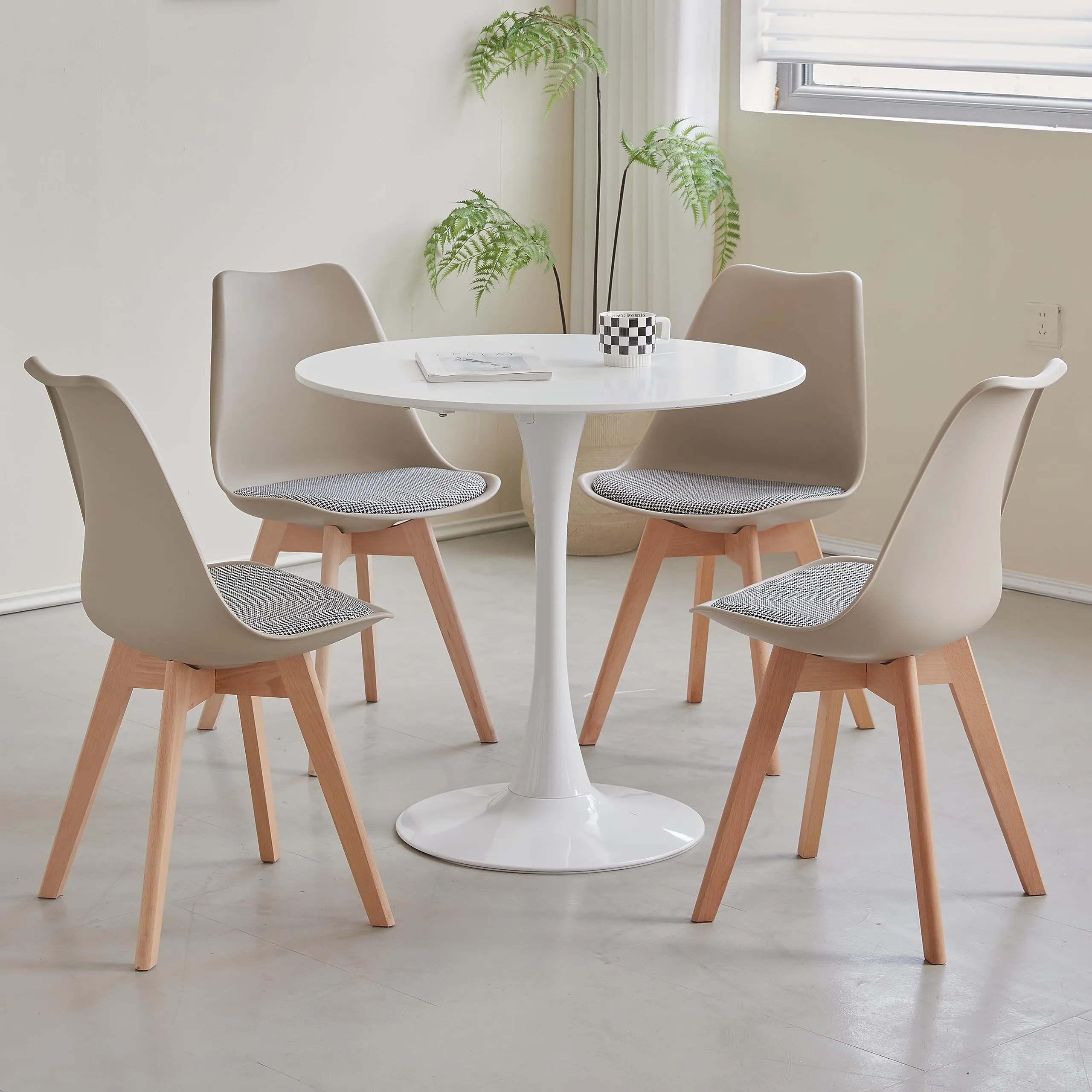 GrandCA HOME Set di 8 Sedie da Pranzo in Faggio Massello Design Retrò Imbottite, Cachi-QNG - immagine 7