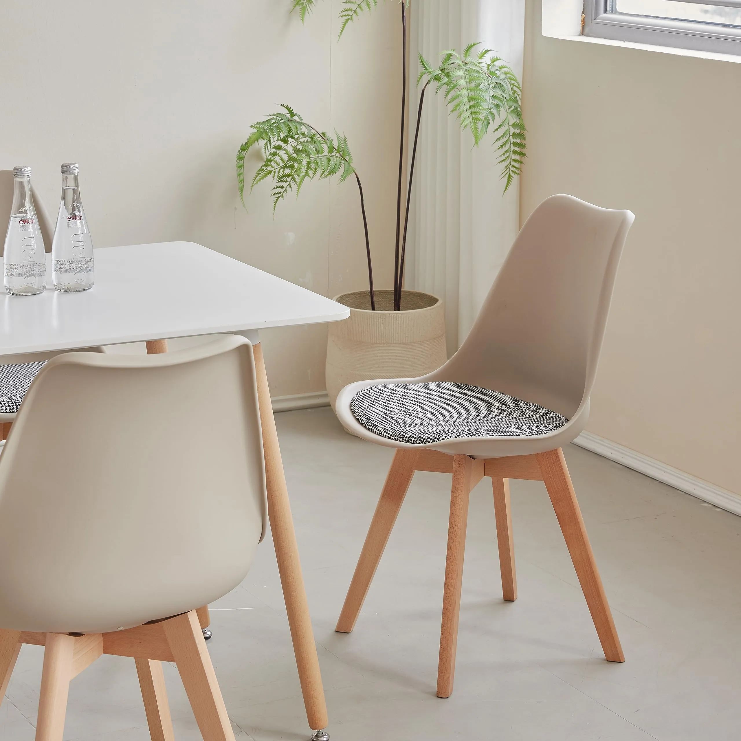 GrandCA HOME Set di 8 Sedie da Pranzo in Faggio Massello Design Retrò Imbottite, Cachi-QNG - immagine 8