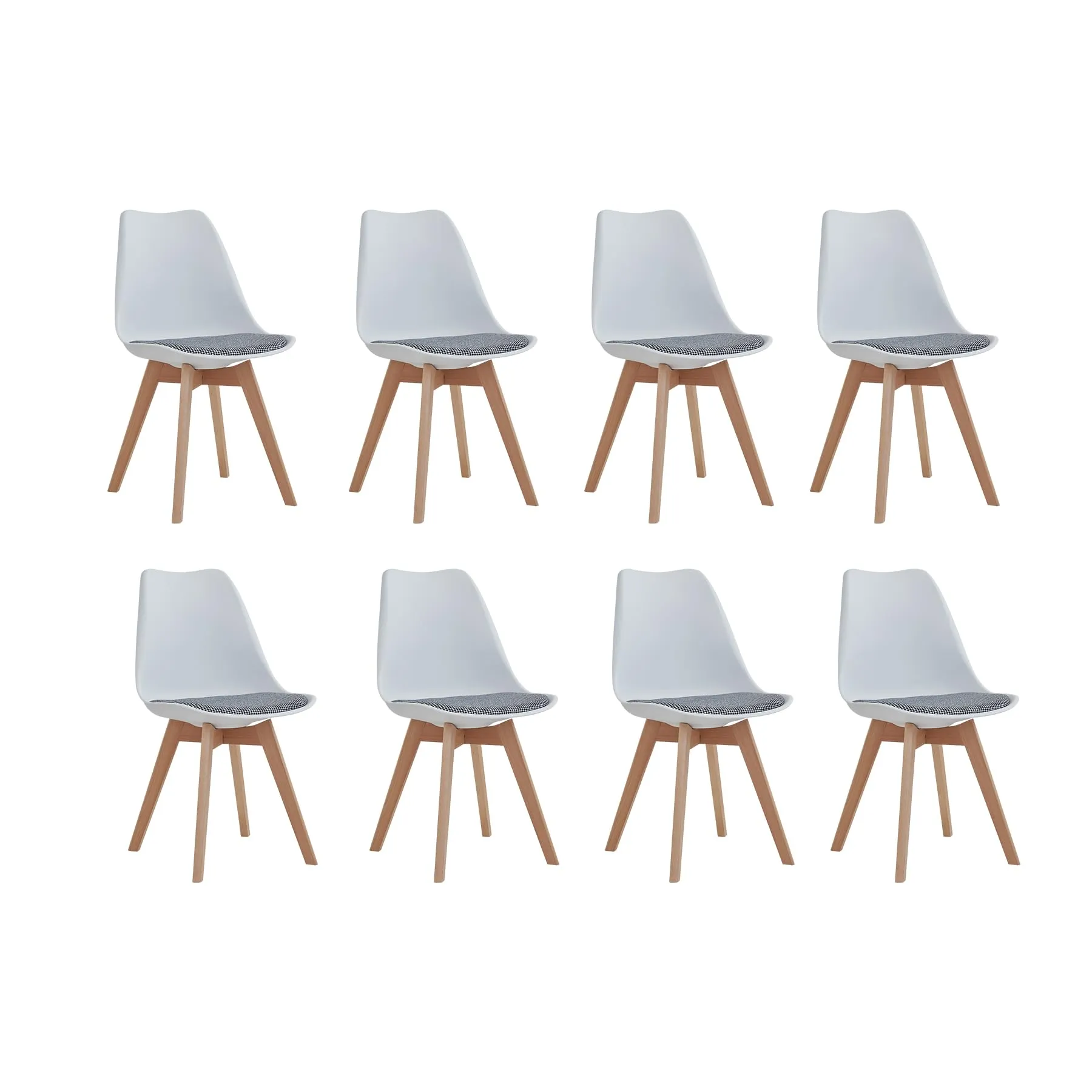 GrandCA HOME Set di 8 Sedie da Pranzo in Legno di Faggio Massello, Design Retrò Imbottite, Bianco-QNG - immagine 1