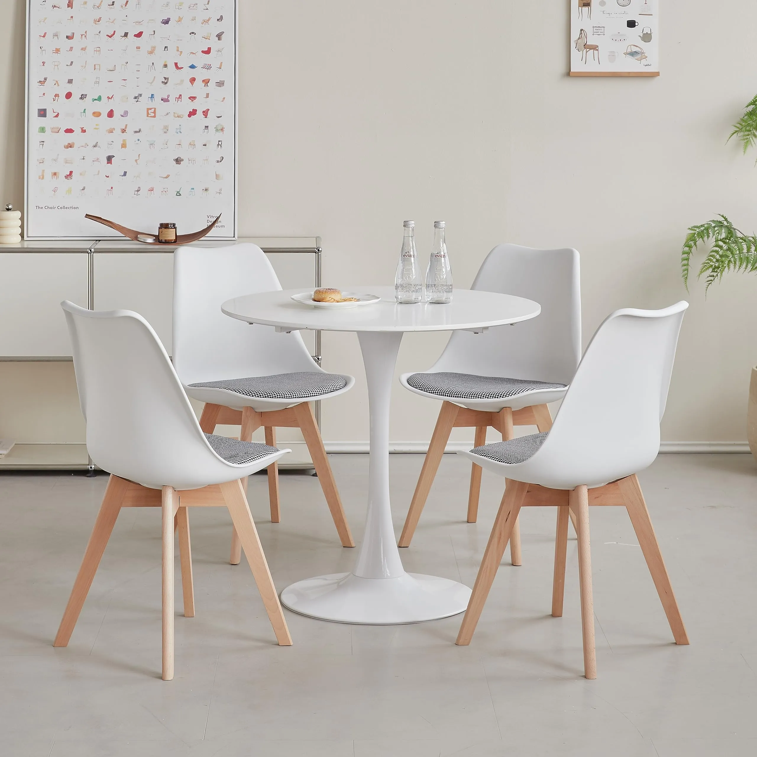 GrandCA HOME Set di 8 Sedie da Pranzo in Legno di Faggio Massello, Design Retrò Imbottite, Bianco-QNG - immagine 6