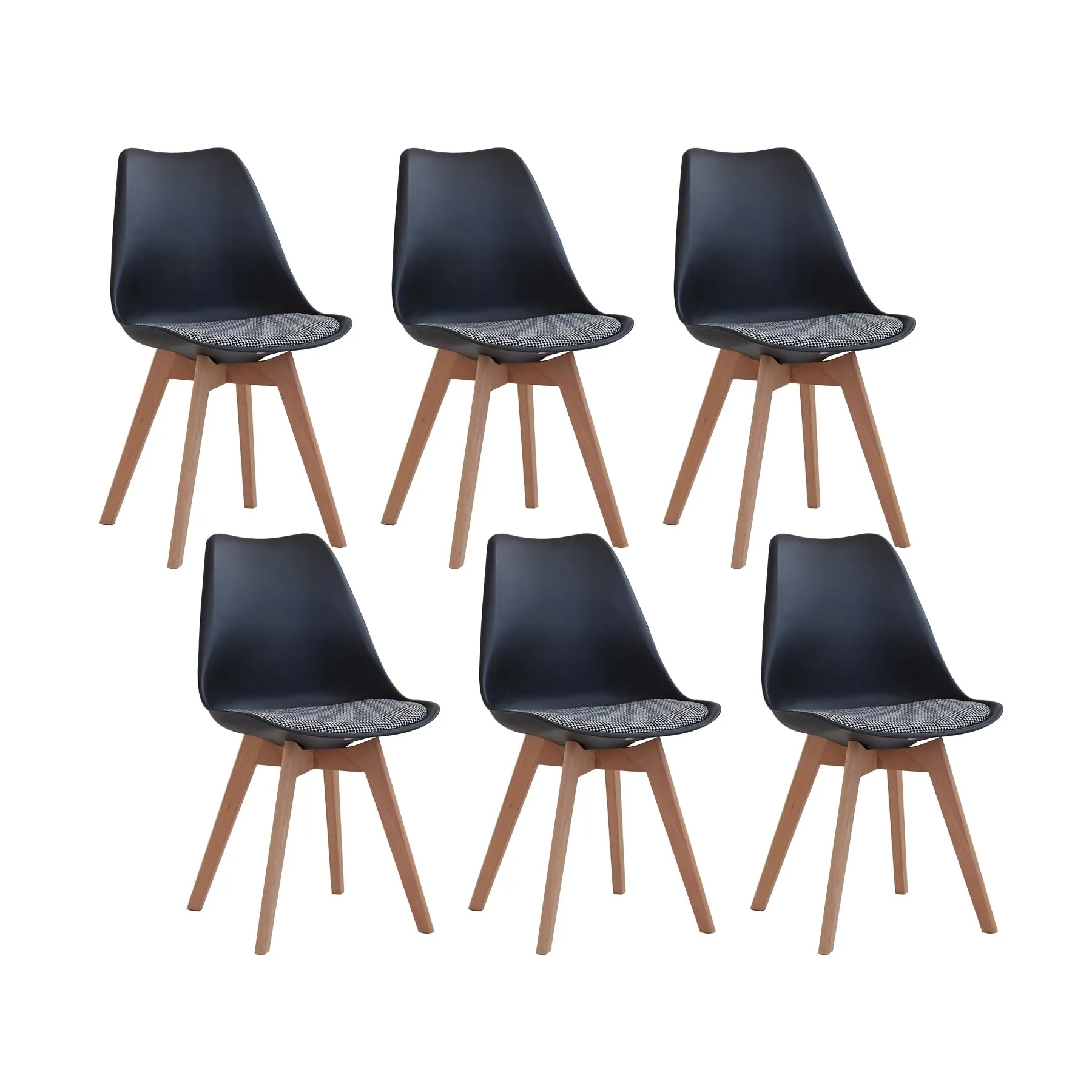 GrandCA HOME Set di 6 Sedie da Pranzo in Legno di Faggio Massello, Design Retrò Imbottite, Nero-QNG - immagine 1