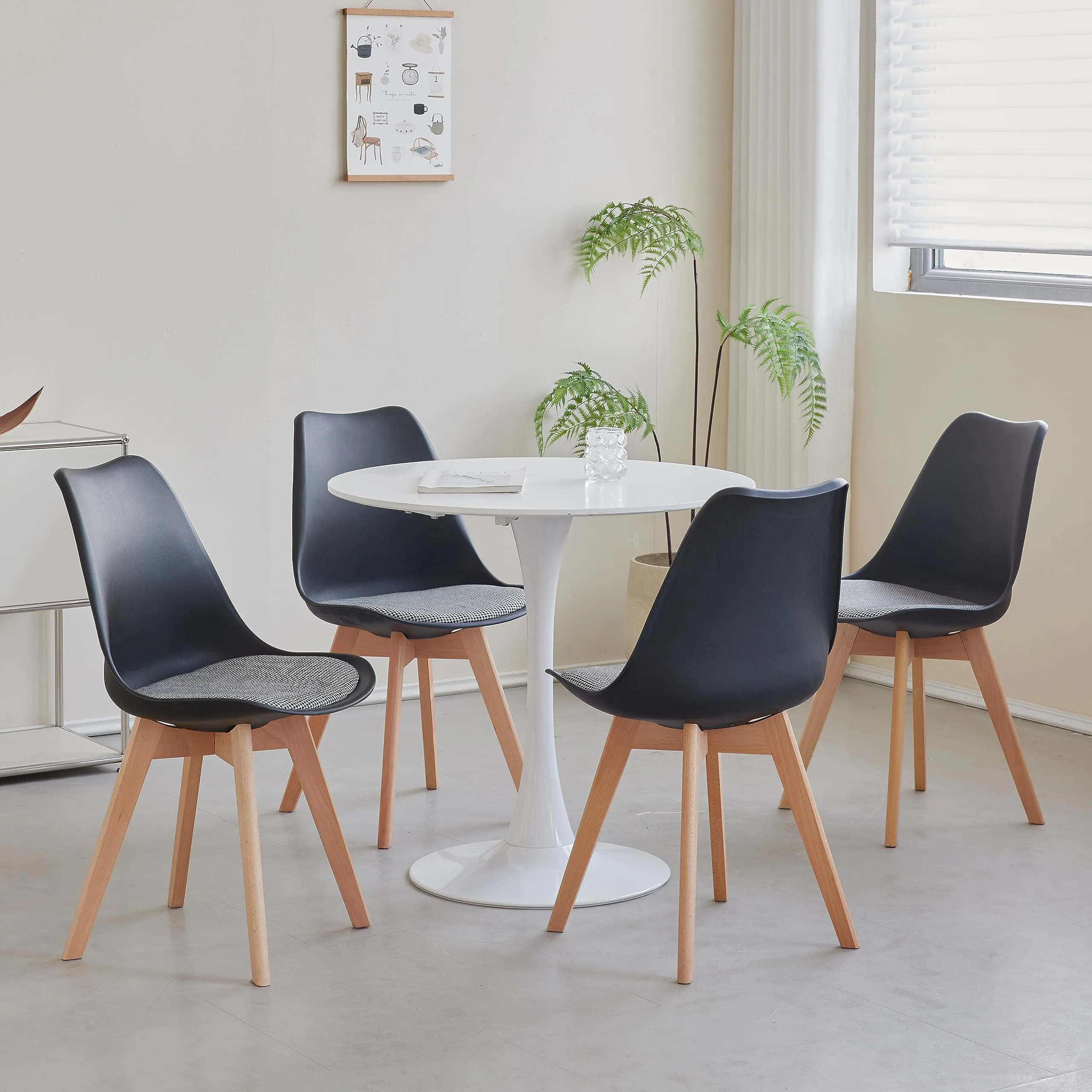 GrandCA HOME Set di 6 Sedie da Pranzo in Legno di Faggio Massello, Design Retrò Imbottite, Nero-QNG - immagine 2