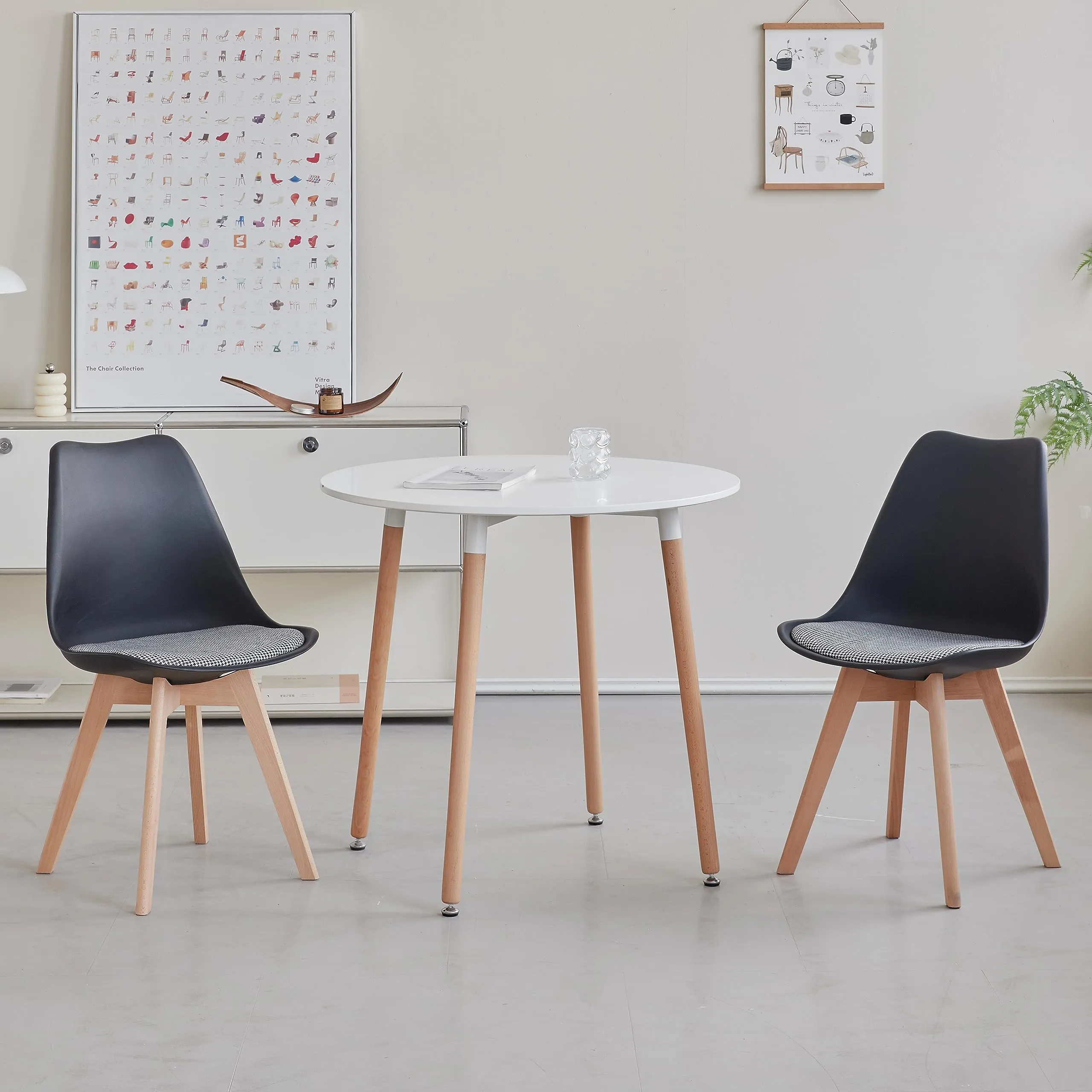 GrandCA HOME Set di 6 Sedie da Pranzo in Legno di Faggio Massello, Design Retrò Imbottite, Nero-QNG - immagine 7