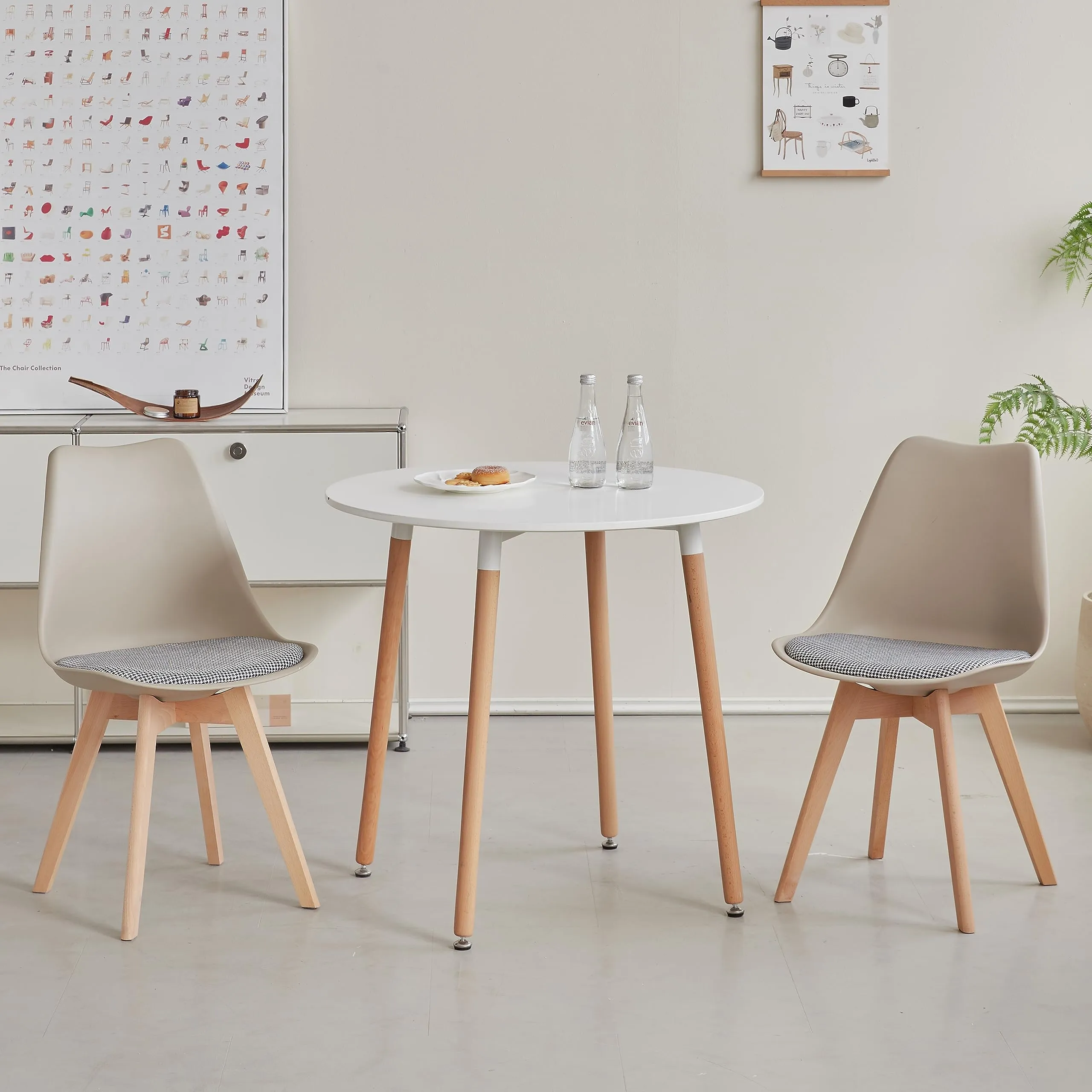 GrandCA HOME Set di 4 Sedie da Pranzo in Legno di Faggio Massello, Design Retrò, Imbottite, Cachi-QNG - immagine 2