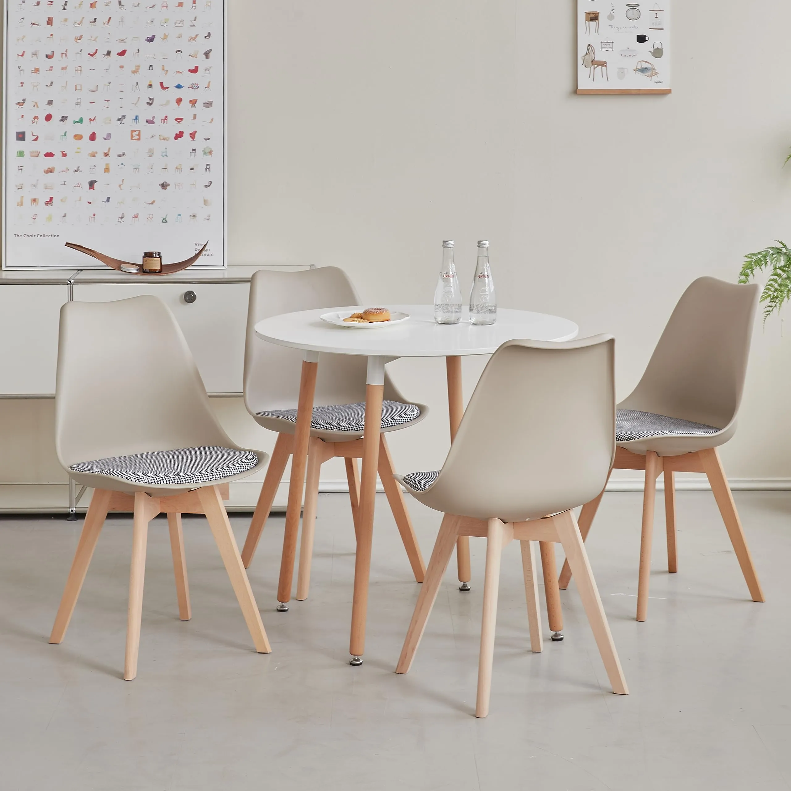 GrandCA HOME Set di 4 Sedie da Pranzo in Legno di Faggio Massello, Design Retrò, Imbottite, Cachi-QNG - immagine 3