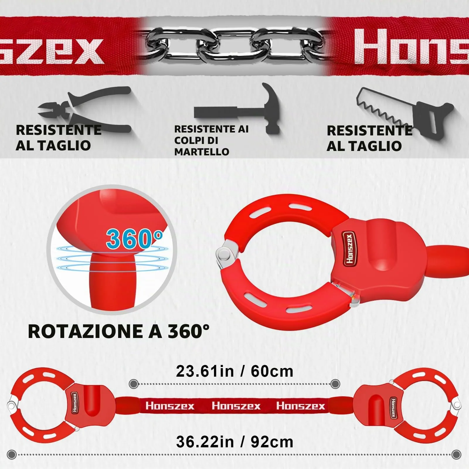 Honszex Lucchetto per Monopattino Elettrico e Bici, 36,22 Pollici - immagine 4