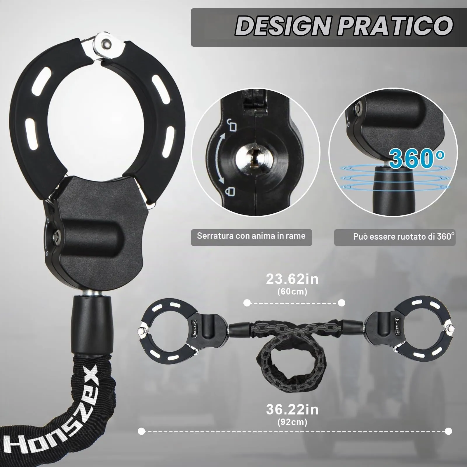 Honszex Lucchetto per Monopattino Elettrico e Bicicletta con Borsa, 92cm - immagine 5