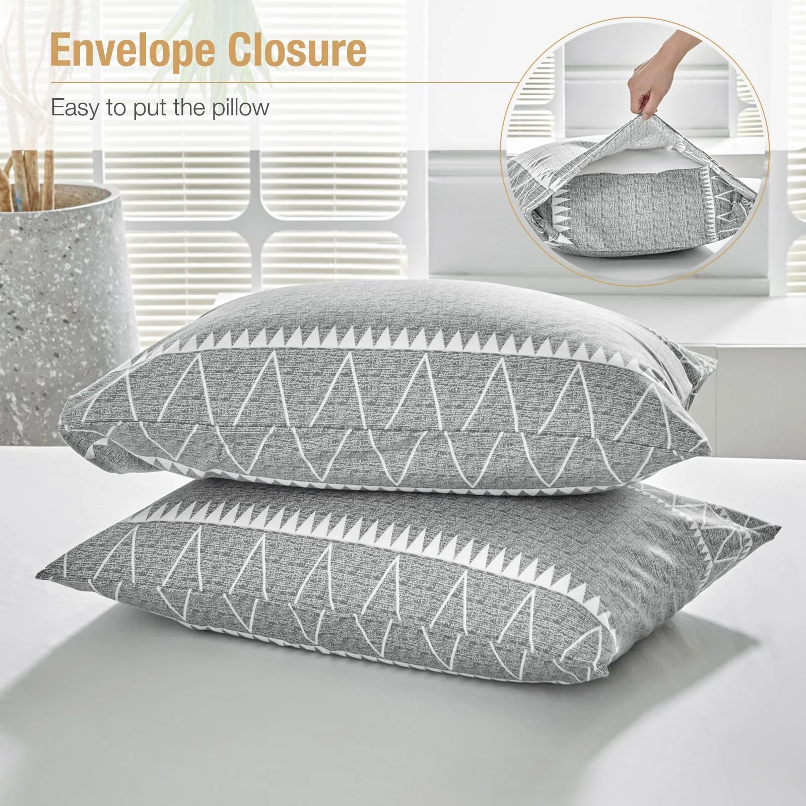Tokokimo Set Copripiumino Matrimoniale 3 Pezzi in Microfibra, Motivo Bohémien, 240x220cm, Grigio - immagine 6