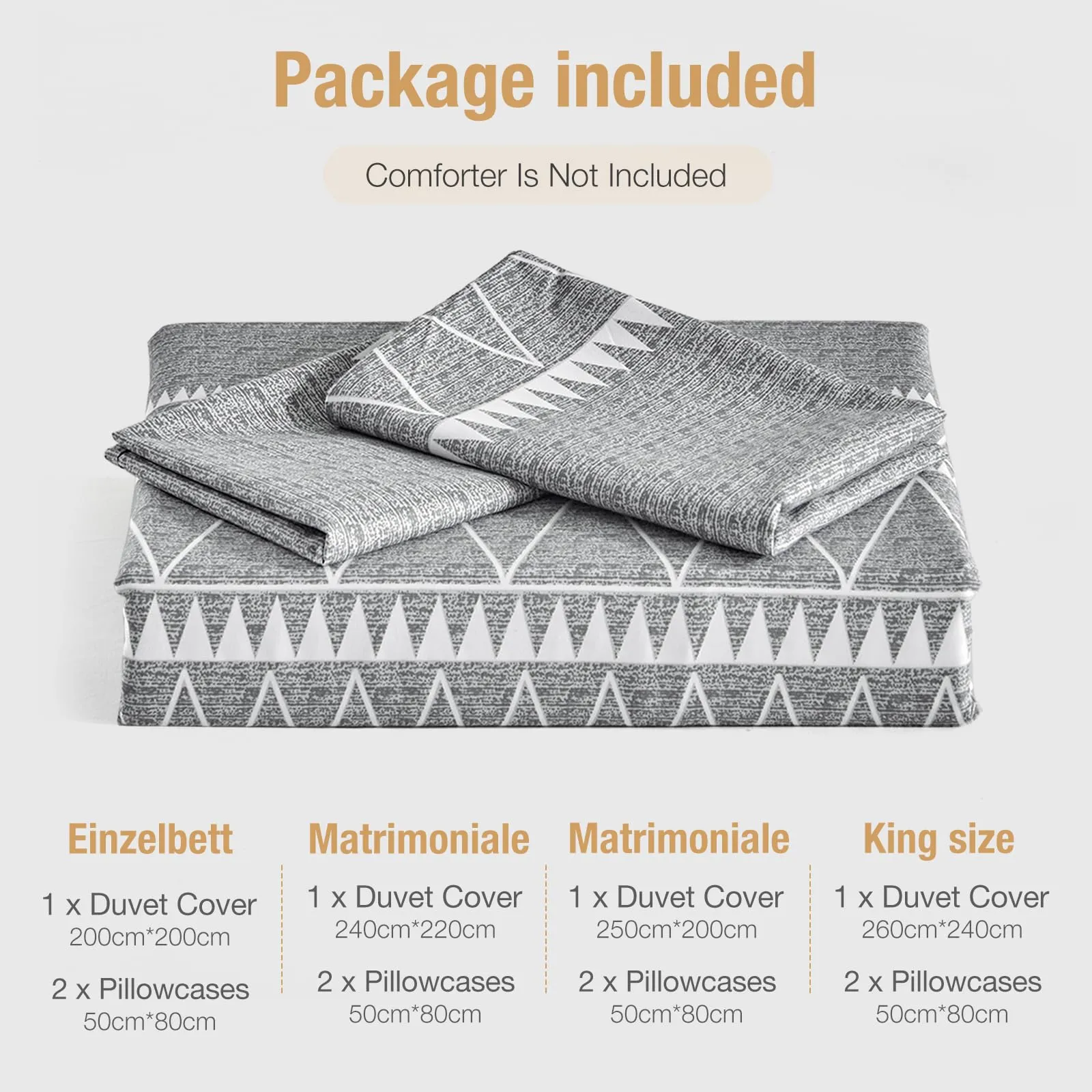 Tokokimo Set Copripiumino Matrimoniale 3 Pezzi in Microfibra, Motivo Bohémien, 240x220cm, Grigio - immagine 7