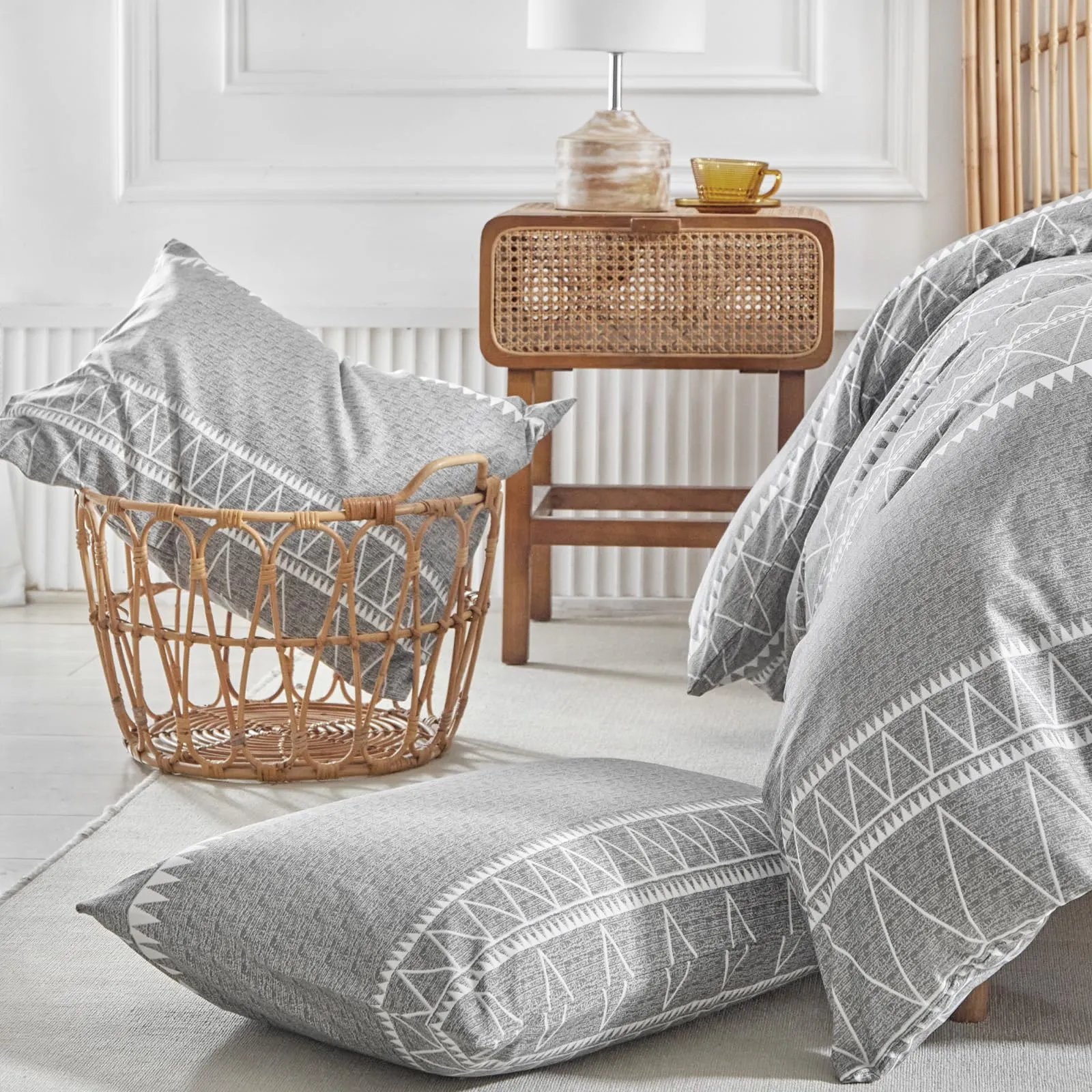 Tokokimo Set Copripiumino Matrimoniale 3 Pezzi in Microfibra, Motivo Bohémien, 240x220cm, Grigio - immagine 9