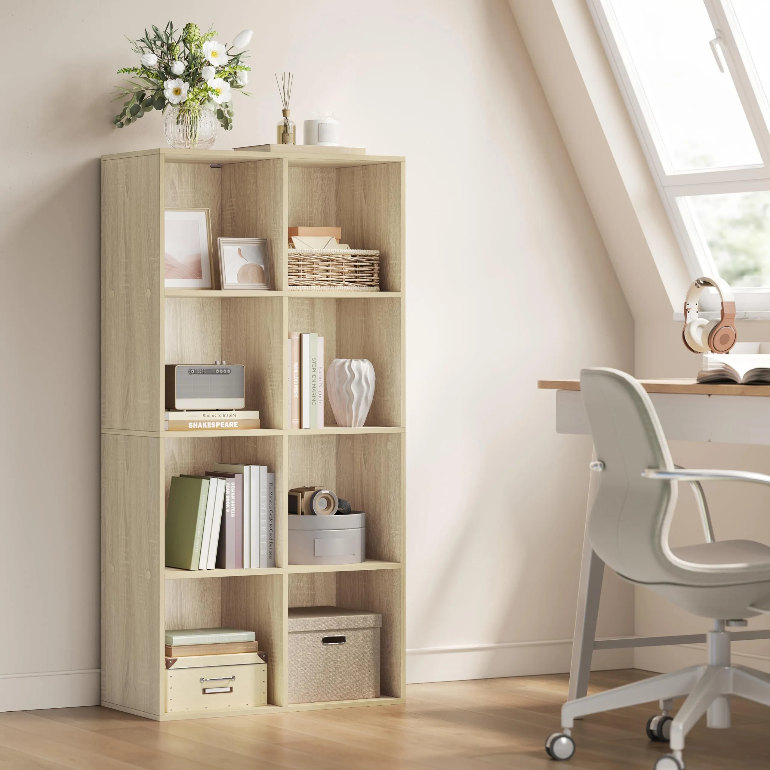 WOLTU Libreria Scaffale con 8 Scomparti a Cubi, Rovere Chiaro, 60x29,5x121 cm - immagine 2