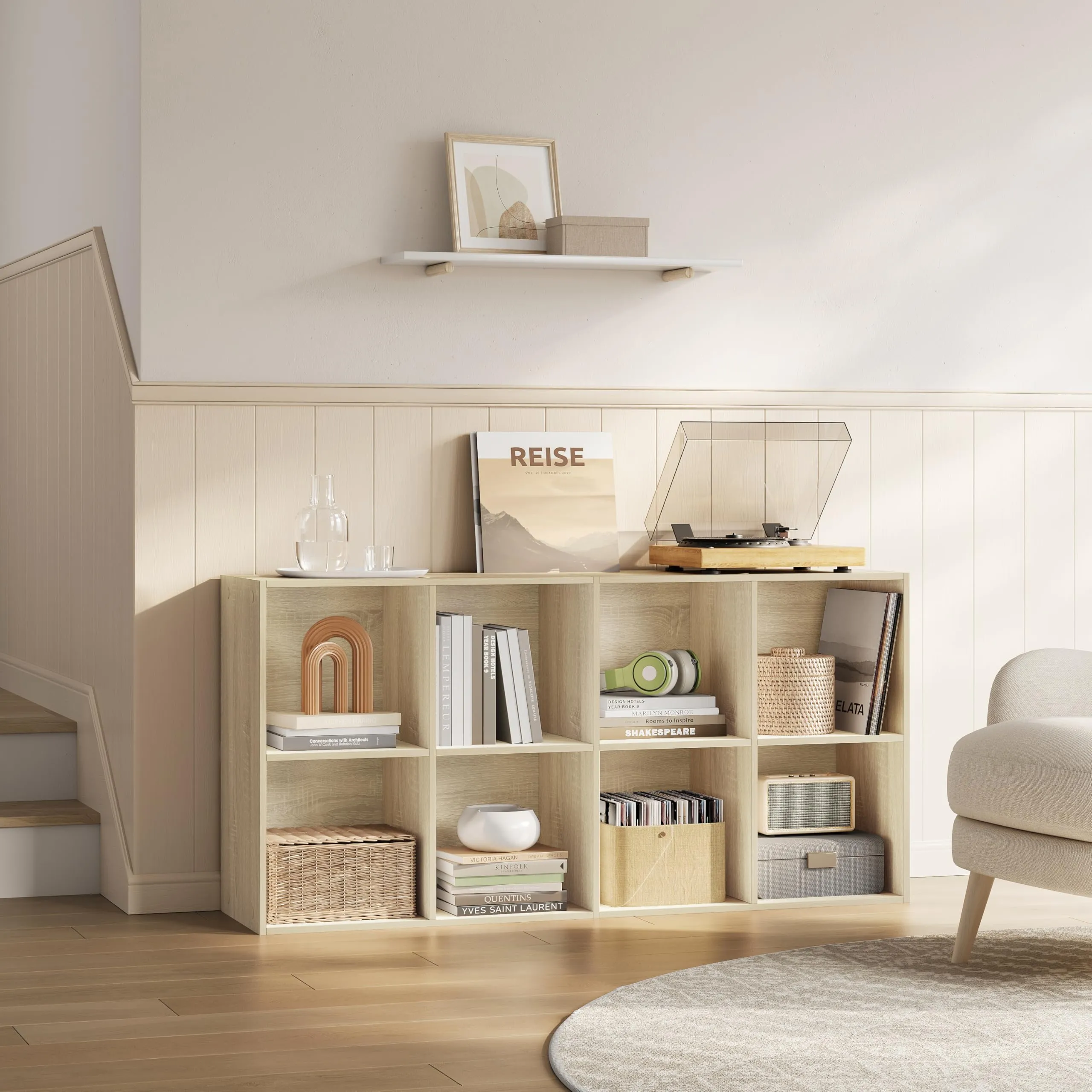 WOLTU Libreria Scaffale con 8 Scomparti a Cubi, Rovere Chiaro, 60x29,5x121 cm - immagine 3