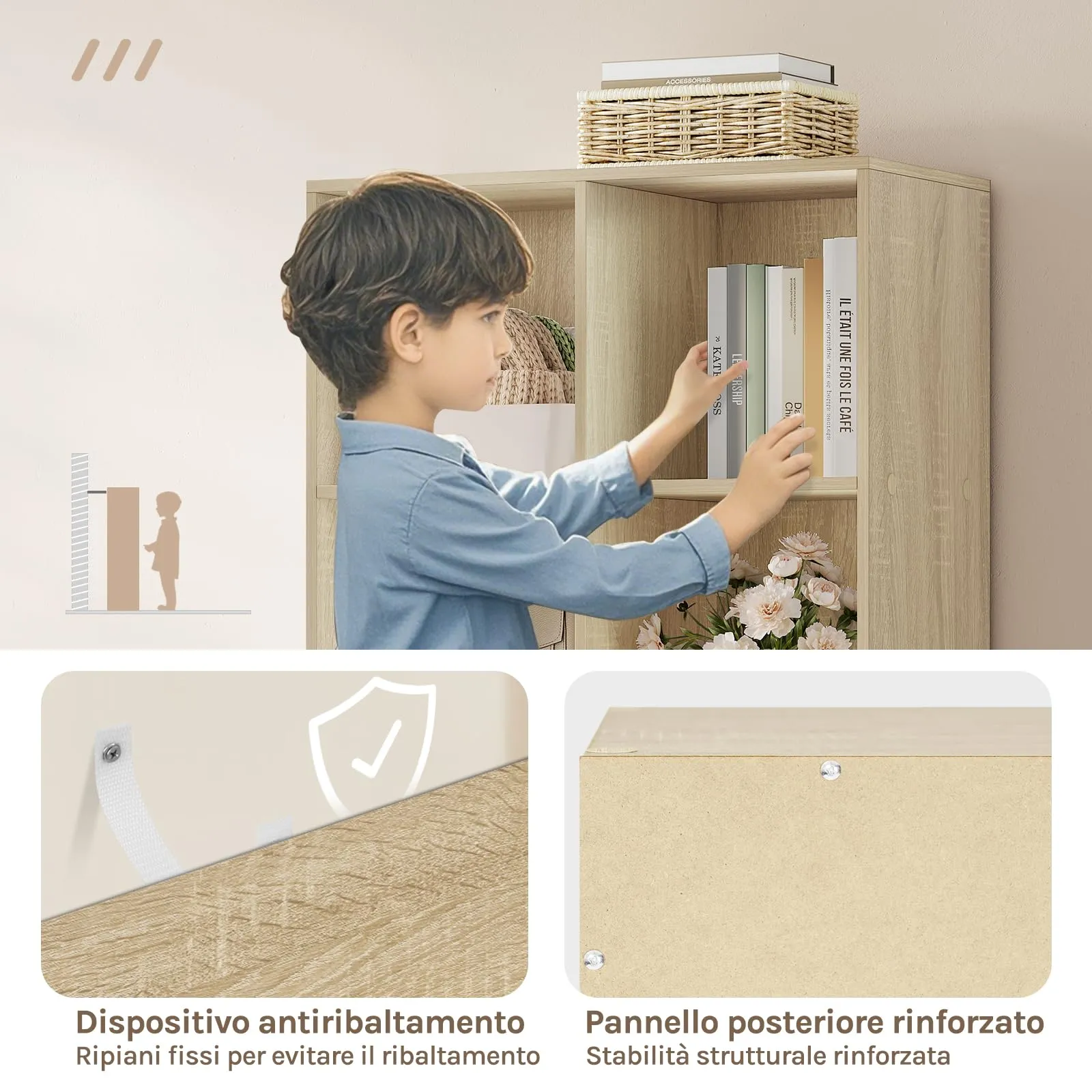 WOLTU Libreria Scaffale con 8 Scomparti a Cubi, Rovere Chiaro, 60x29,5x121 cm - immagine 5