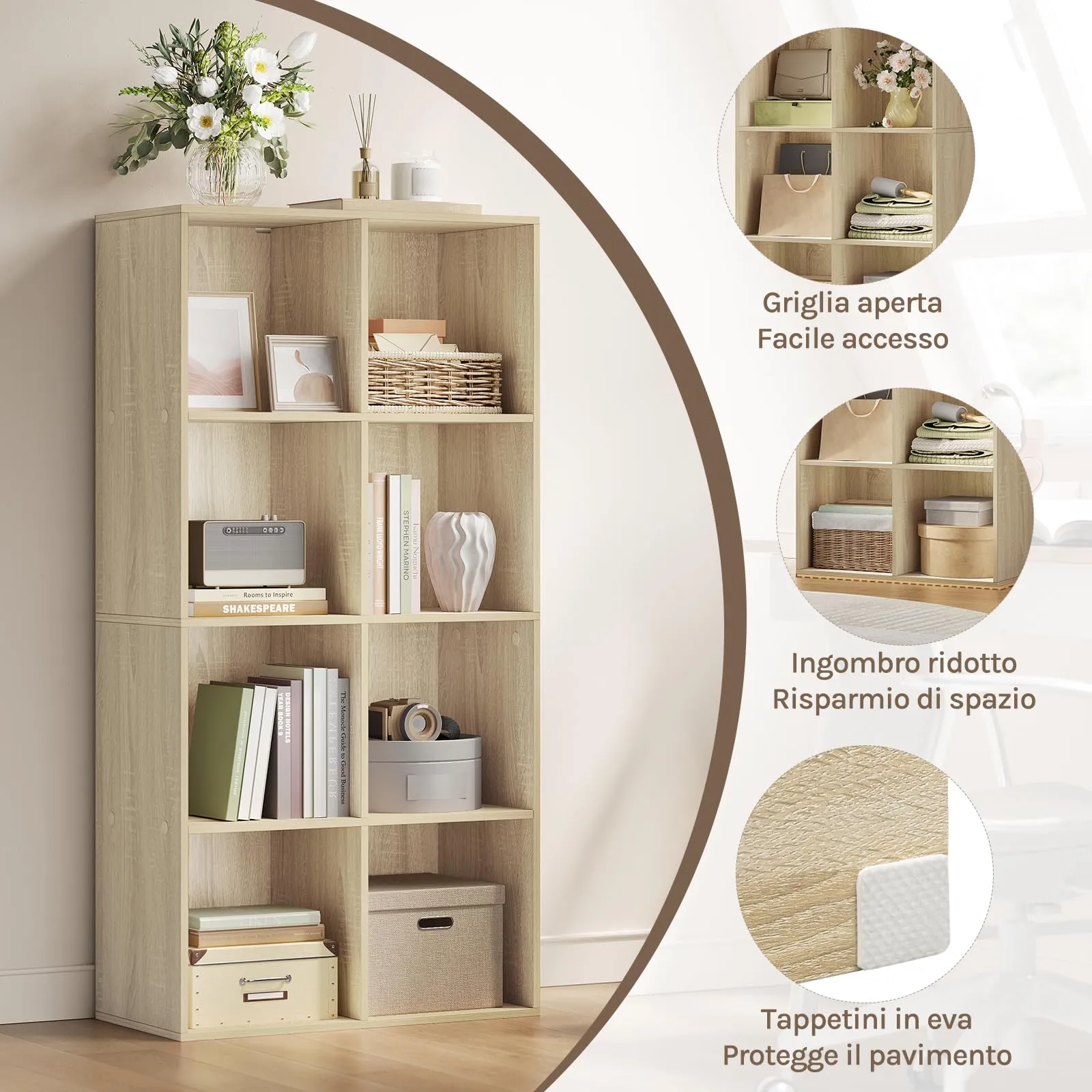 WOLTU Libreria Scaffale con 8 Scomparti a Cubi, Rovere Chiaro, 60x29,5x121 cm - immagine 6