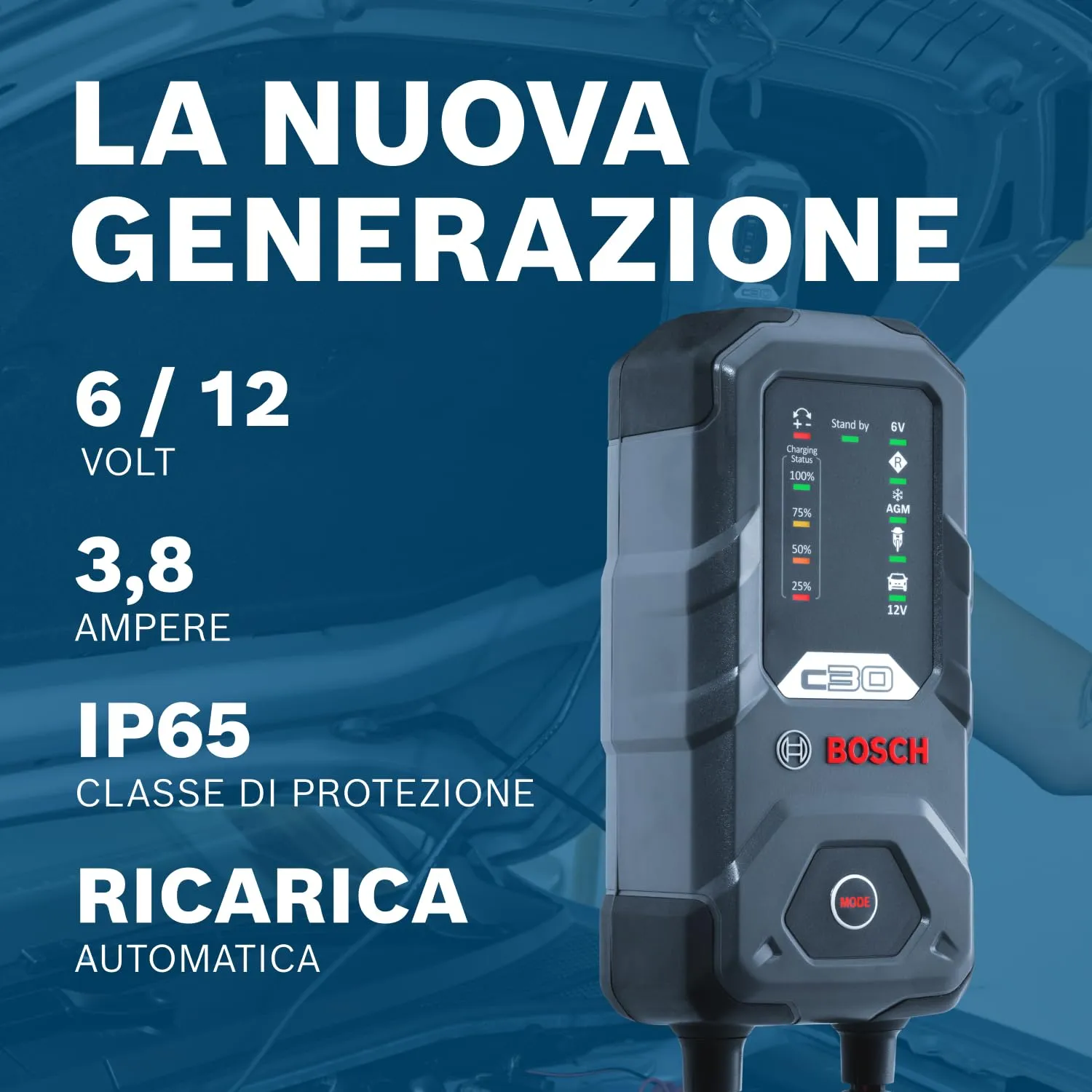 Bosch C30 Caricabatterie per Auto 6V - 12V 3,8A - immagine 3