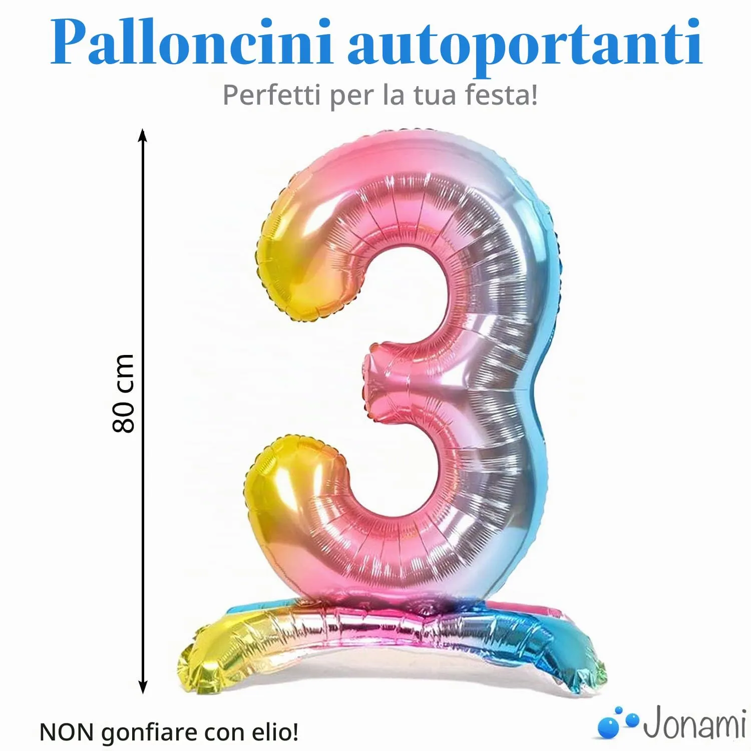 Jonami Palloncino Numero 3 Gigante Multicolore Pastello, 82 cm - immagine 2