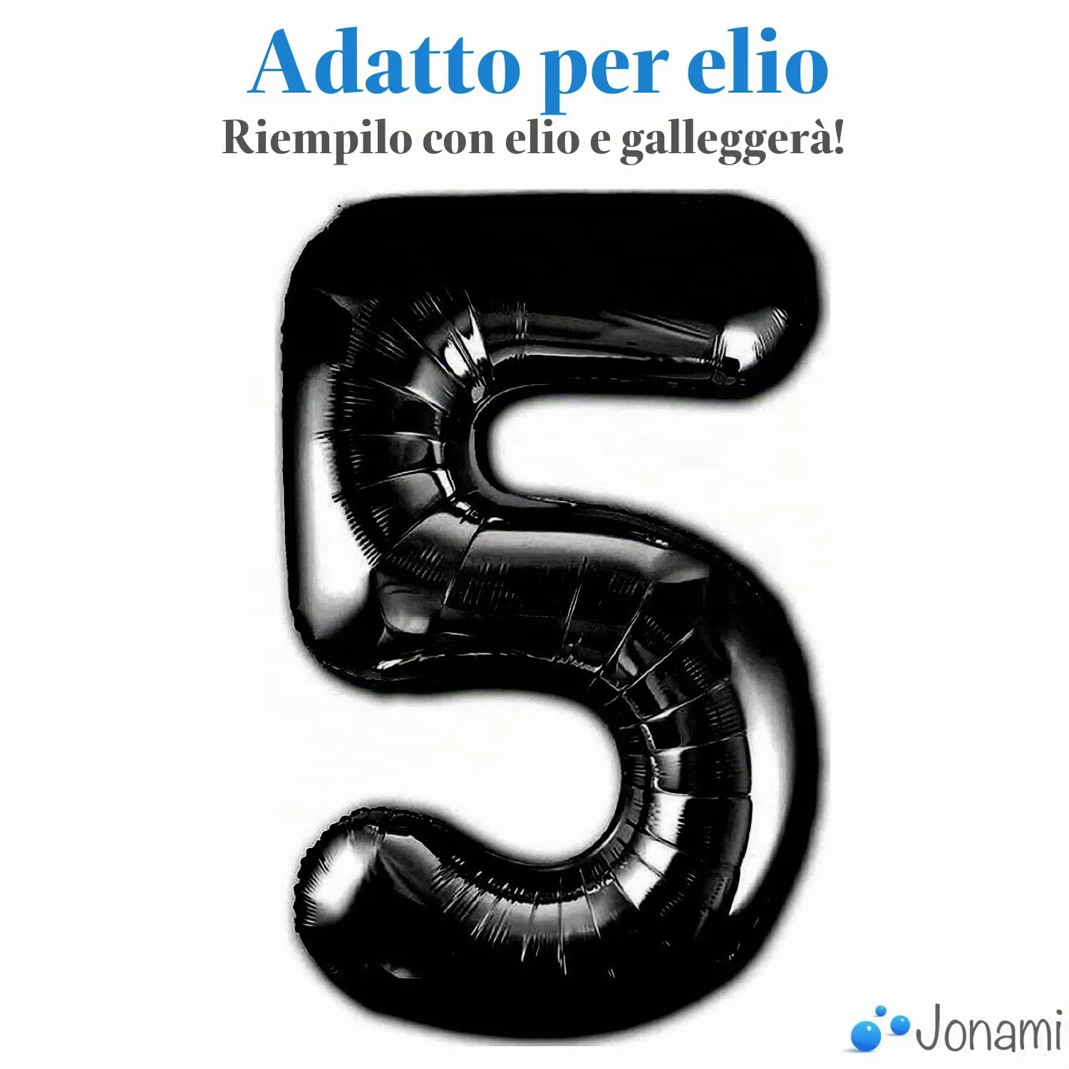 Jonami Palloncino Numero 5 Gigante Nero Metallizzato 100 cm - immagine 3
