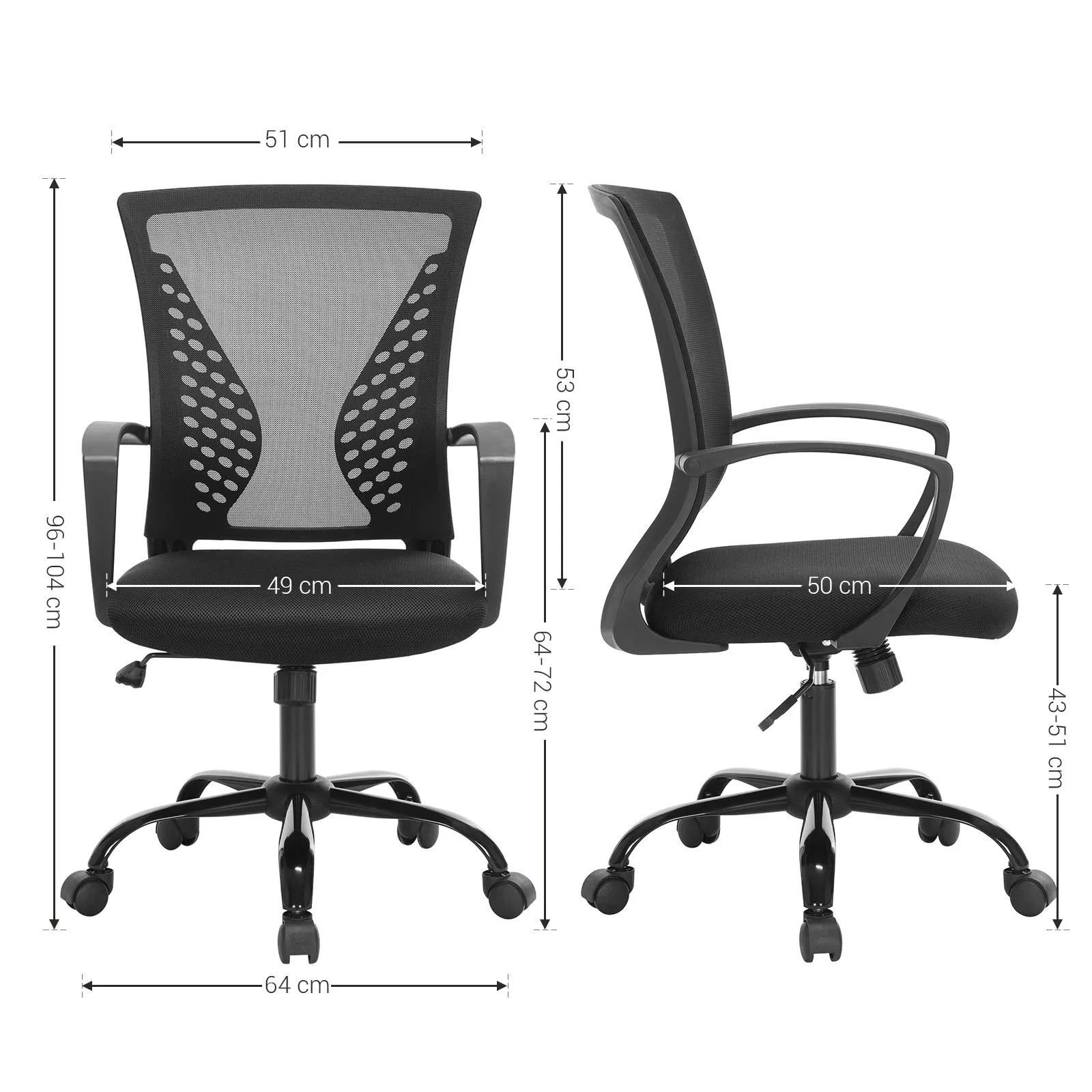 SONGMICS Sedia da Ufficio in Rete Girevole Regolabile Nero OBN22BK - immagine 3