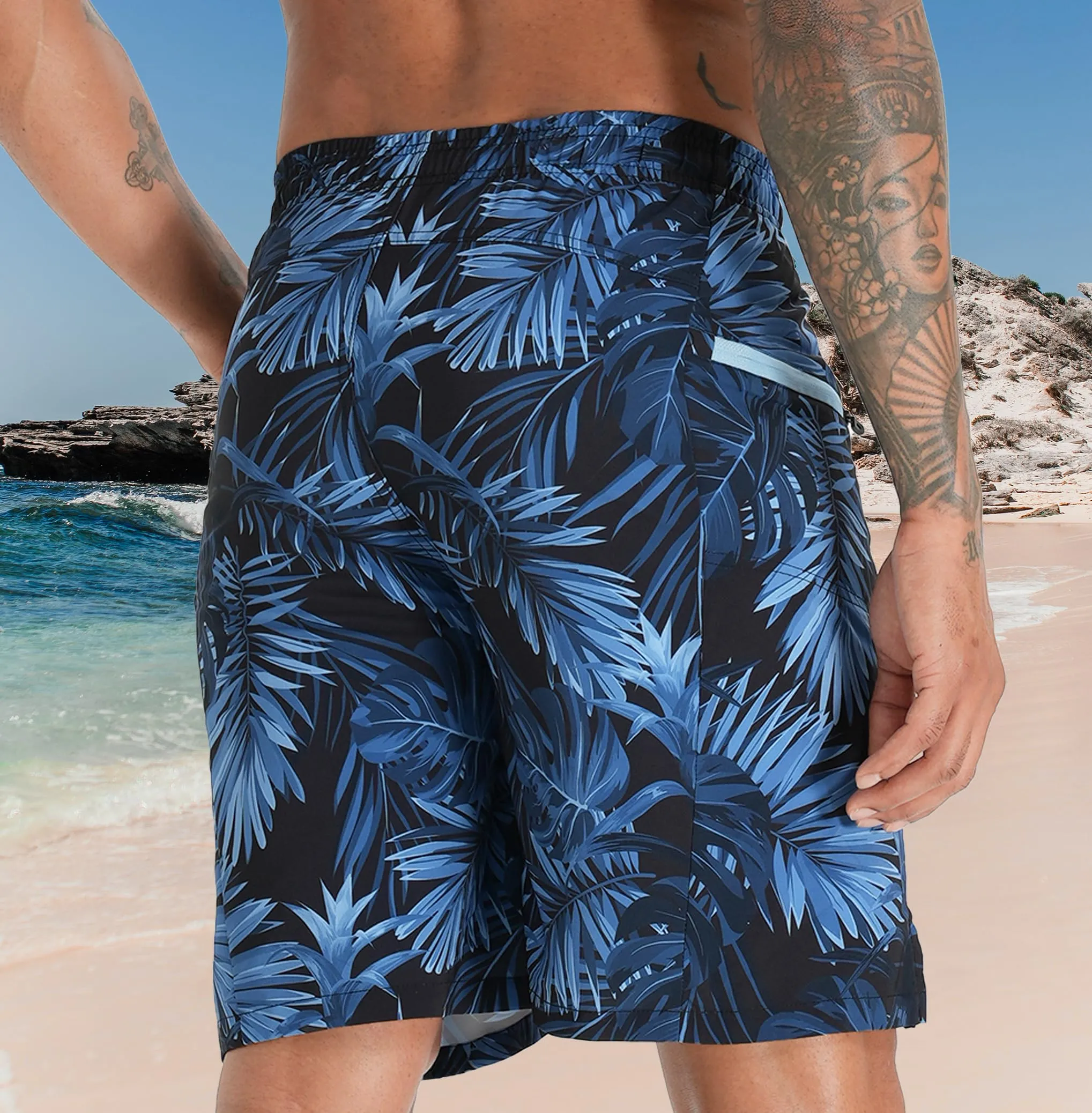 APTRO Pantaloncini da Bagno Uomo Stampa Hawaiana Palma Giallo Navy MK282 3XL - immagine 2