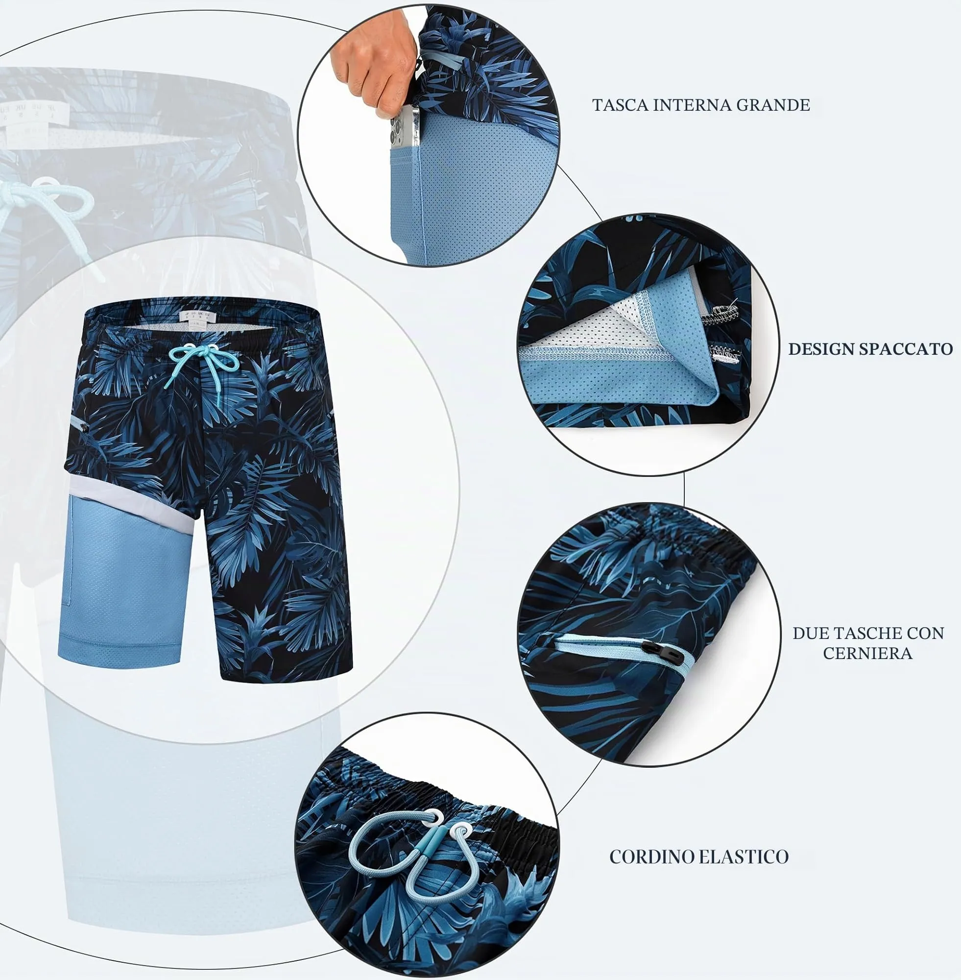 APTRO Pantaloncini da Bagno Uomo Stampa Hawaiana Palma Giallo Navy MK282 3XL - immagine 4