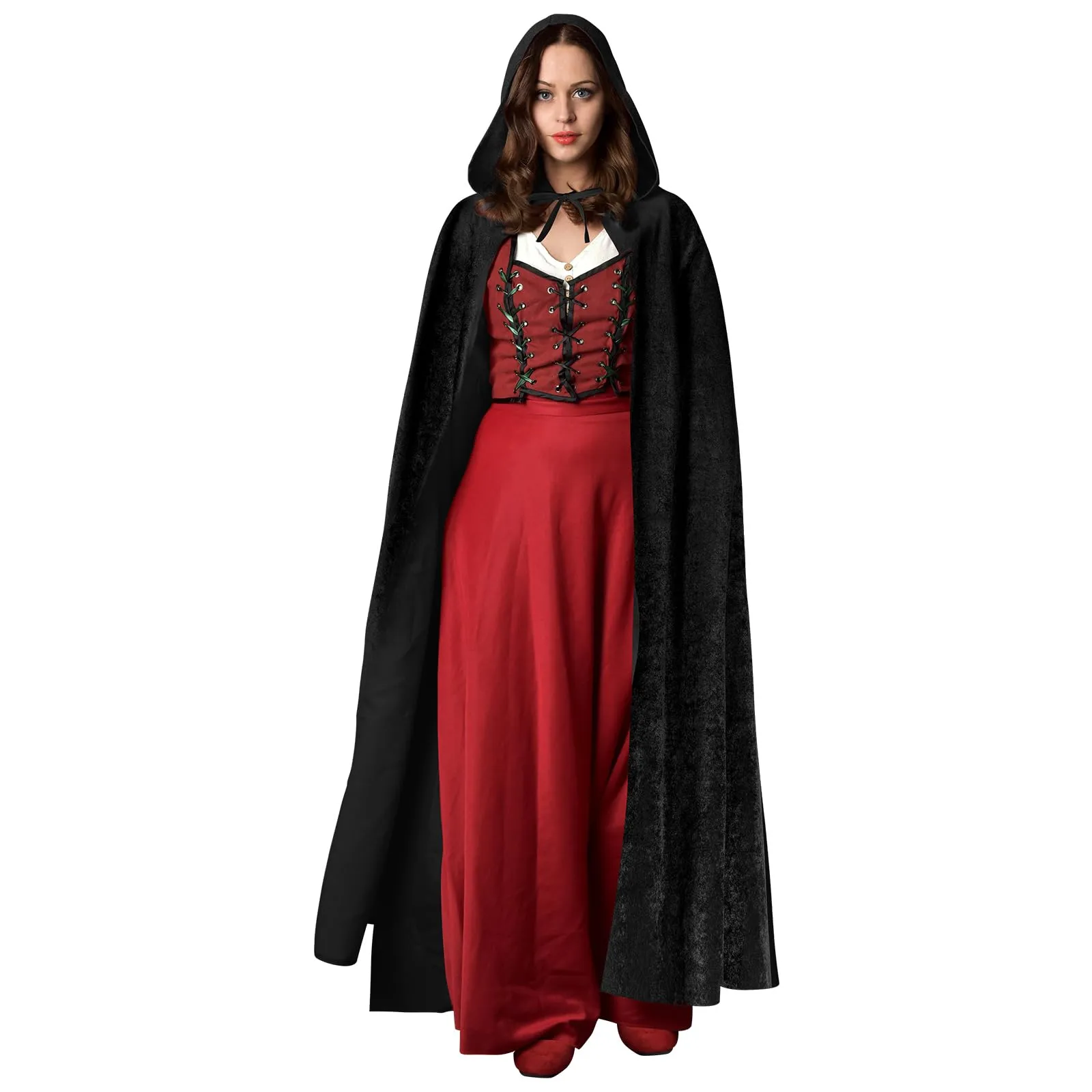 AOOWU Mantello con Cappuccio in Velluto Nero, 150cm - immagine 1