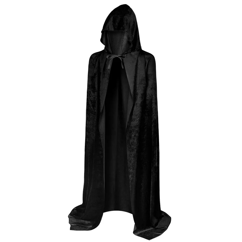 AOOWU Mantello con Cappuccio in Velluto Nero, 150cm - immagine 8