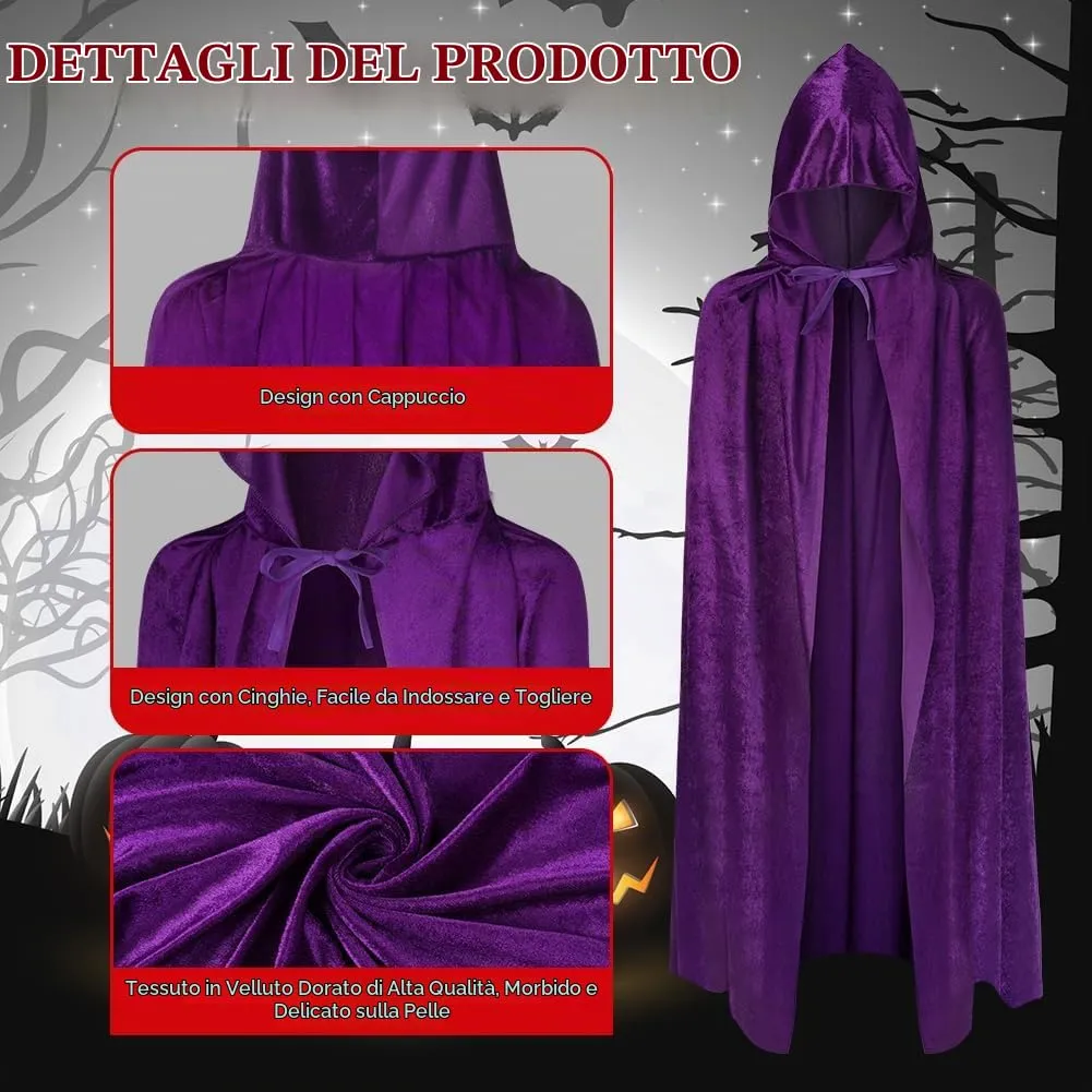 AOOWU Mantello con Cappuccio in Velluto Viola per Bambini, 100cm - immagine 2