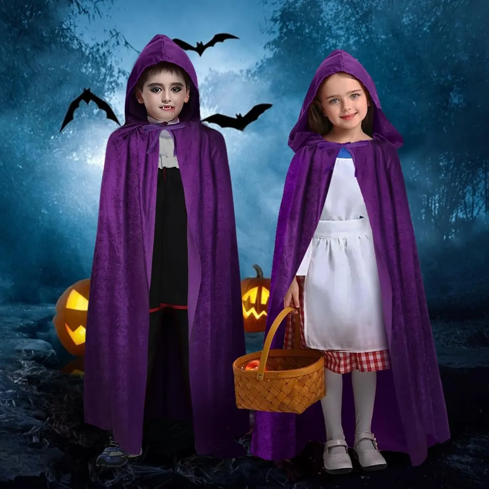AOOWU Mantello con Cappuccio in Velluto Viola per Bambini, 100cm - immagine 4