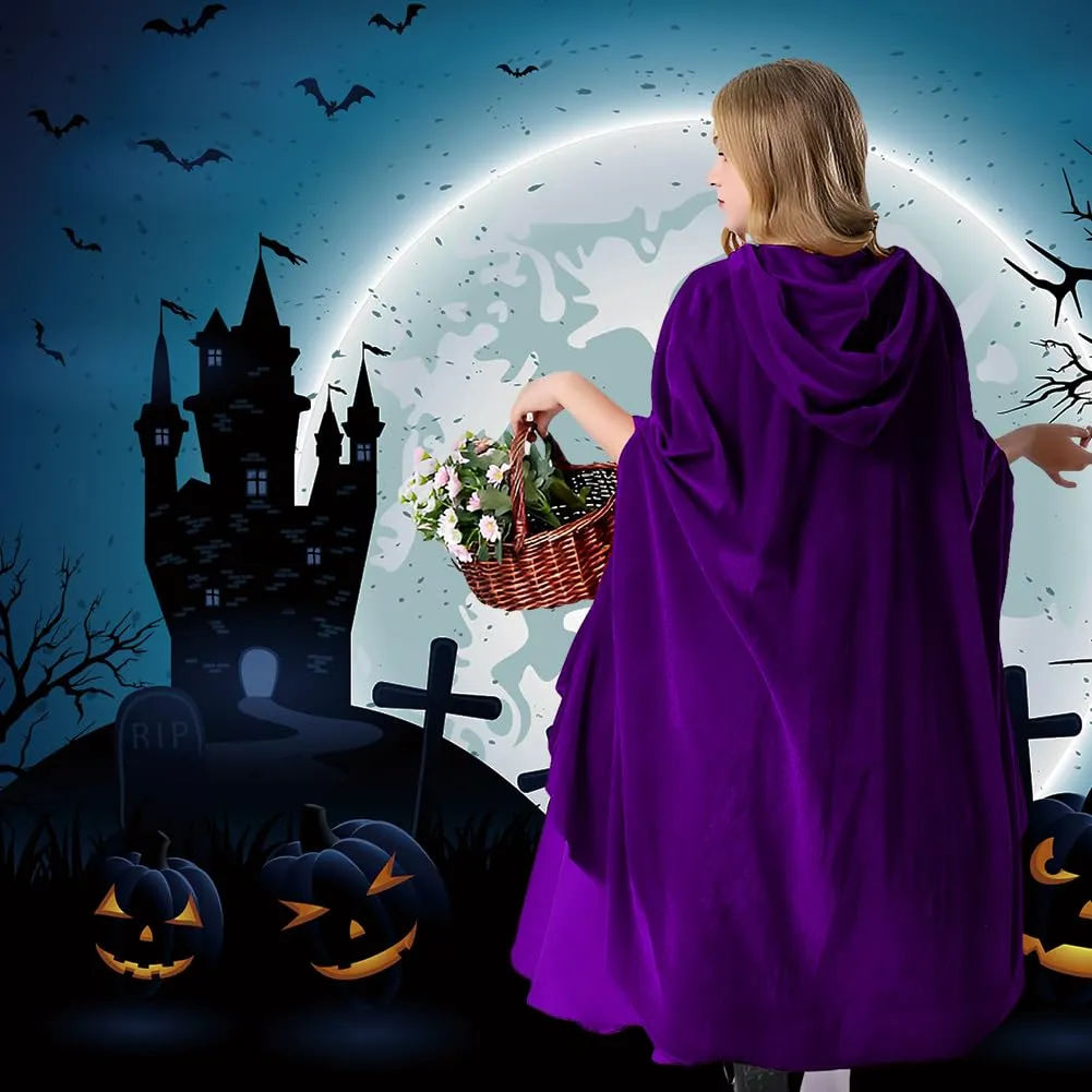 AOOWU Mantello con Cappuccio in Velluto Viola per Bambini, 100cm - immagine 5