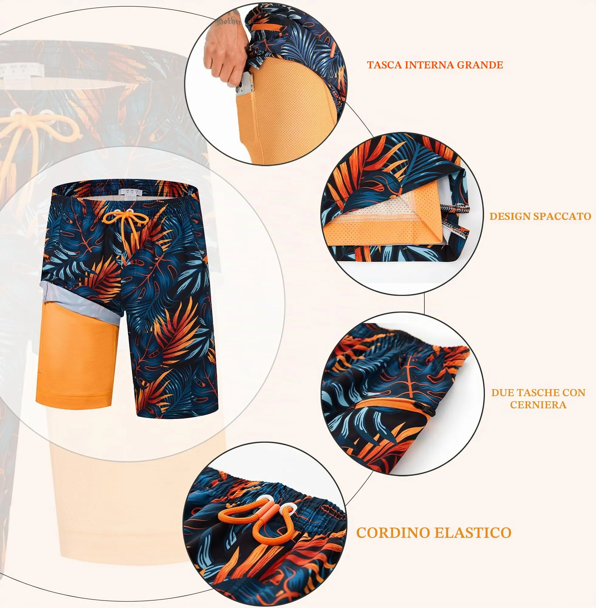 APTRO Pantaloncini da Bagno Uomo Stampa Hawaiana MK281 Palma Giallo Blu XL - immagine 4