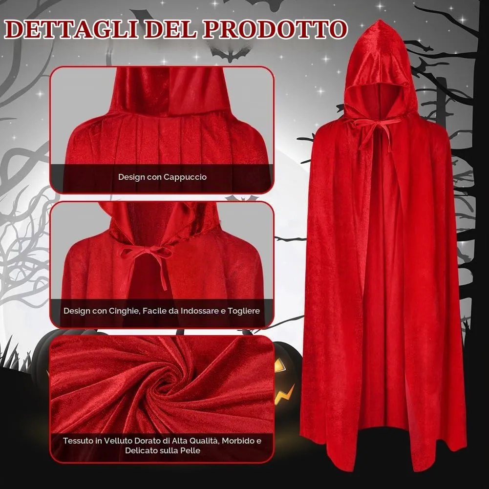 AOOWU Mantello rosso con cappuccio in velluto per bambini, 100 cm - immagine 2