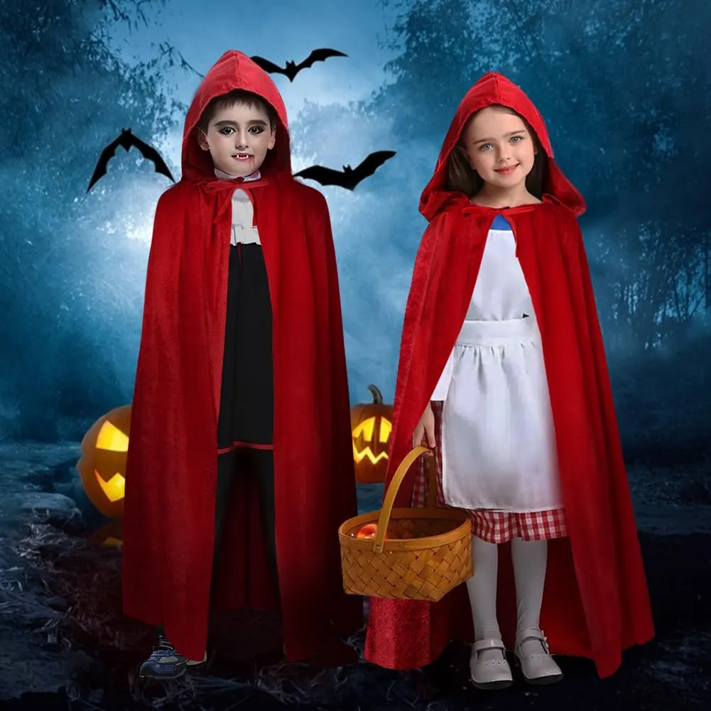 AOOWU Mantello rosso con cappuccio in velluto per bambini, 100 cm - immagine 4