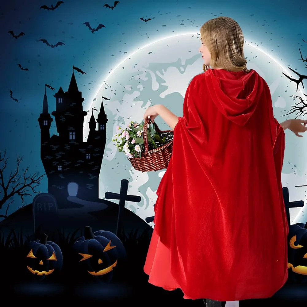 AOOWU Mantello rosso con cappuccio in velluto per bambini, 100 cm - immagine 5
