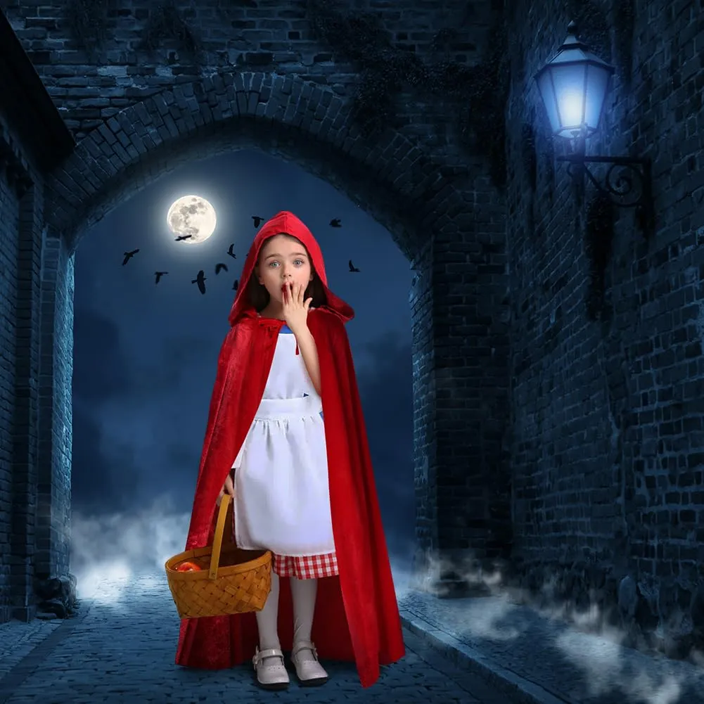 AOOWU Mantello rosso con cappuccio in velluto per bambini, 100 cm - immagine 6