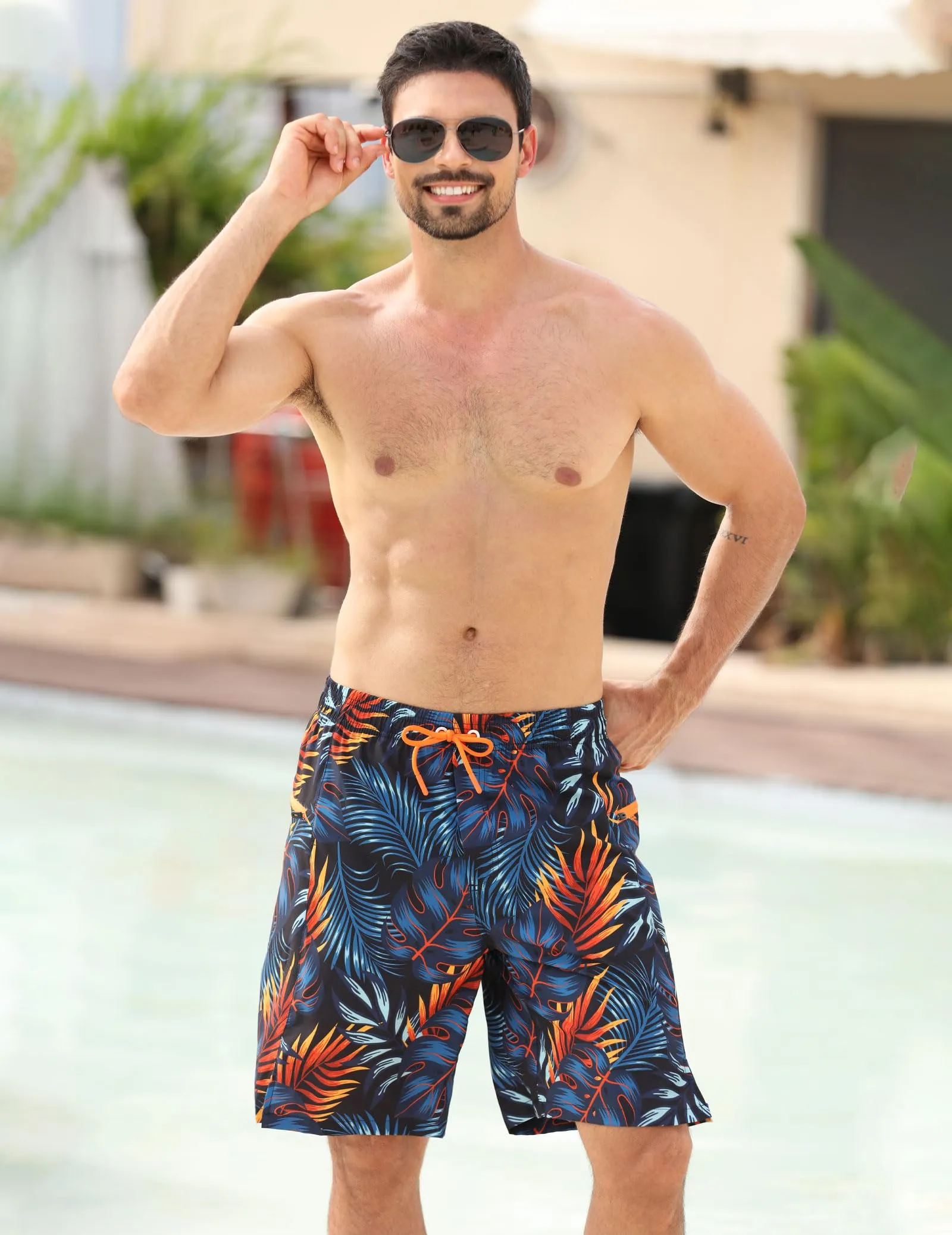 APTRO Pantaloncini da Bagno Uomo Stampa Hawaiana Palma Giallo Blu MK281 XXL - immagine 2