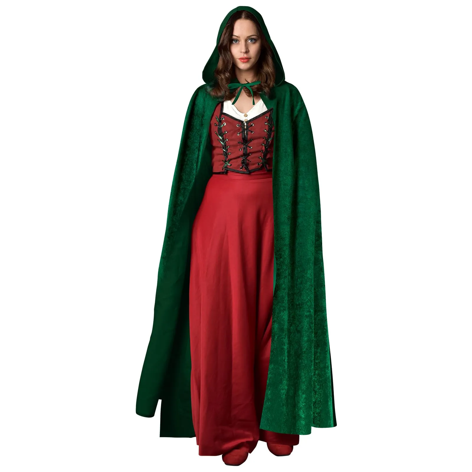 AOOWU Mantello con Cappuccio in Velluto Verde Scuro, 150cm - immagine 1