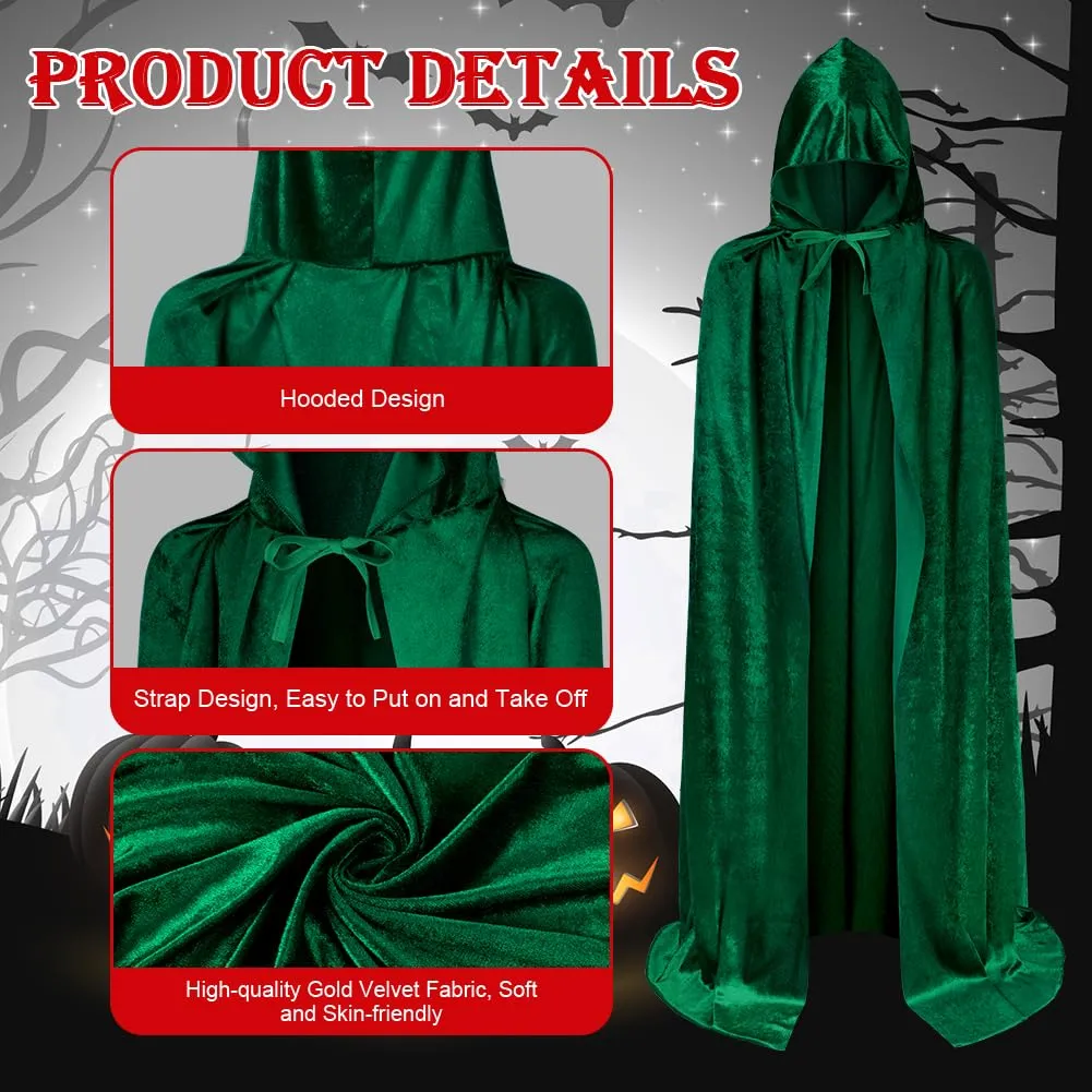 AOOWU Mantello con Cappuccio in Velluto Verde Scuro, 150cm - immagine 2