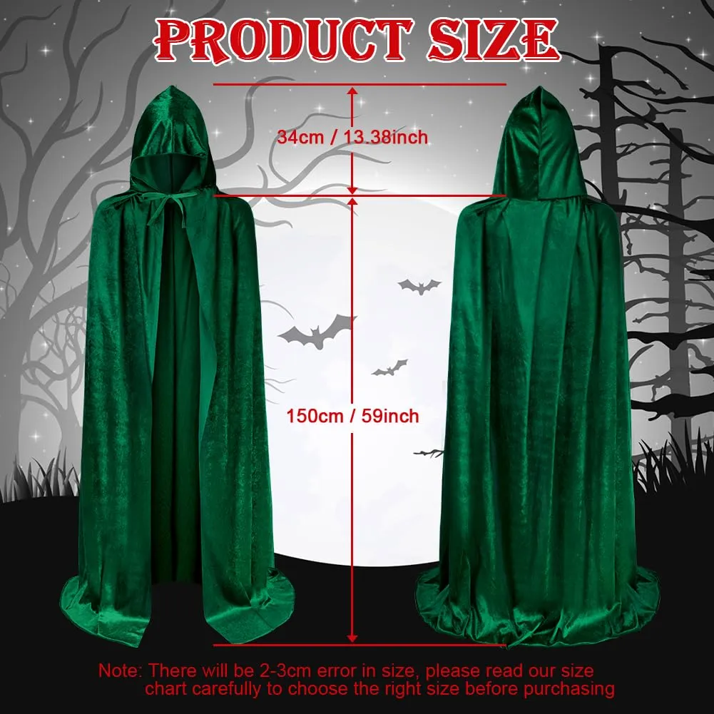 AOOWU Mantello con Cappuccio in Velluto Verde Scuro, 150cm - immagine 3