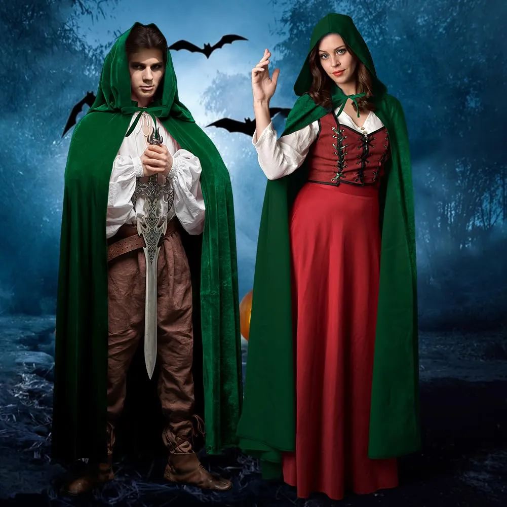 AOOWU Mantello con Cappuccio in Velluto Verde Scuro, 150cm - immagine 4