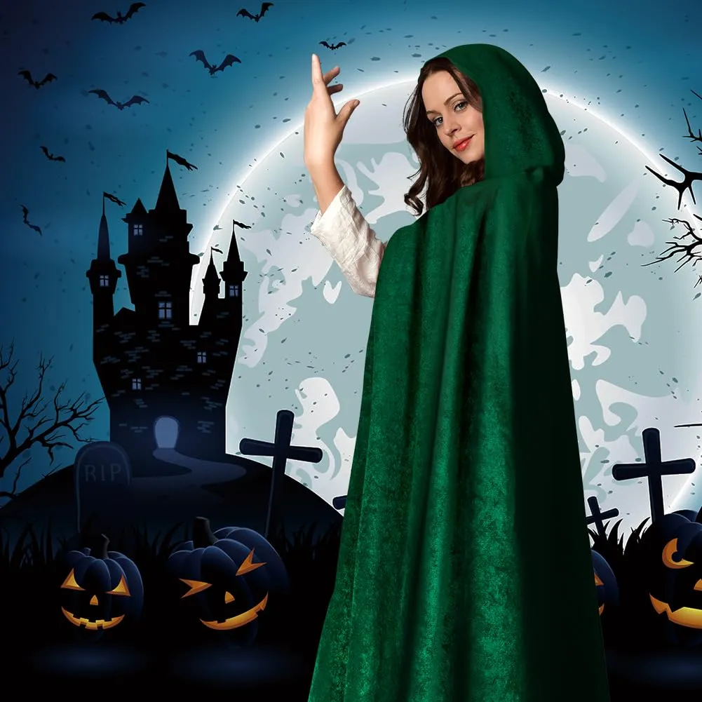 AOOWU Mantello con Cappuccio in Velluto Verde Scuro, 150cm - immagine 5