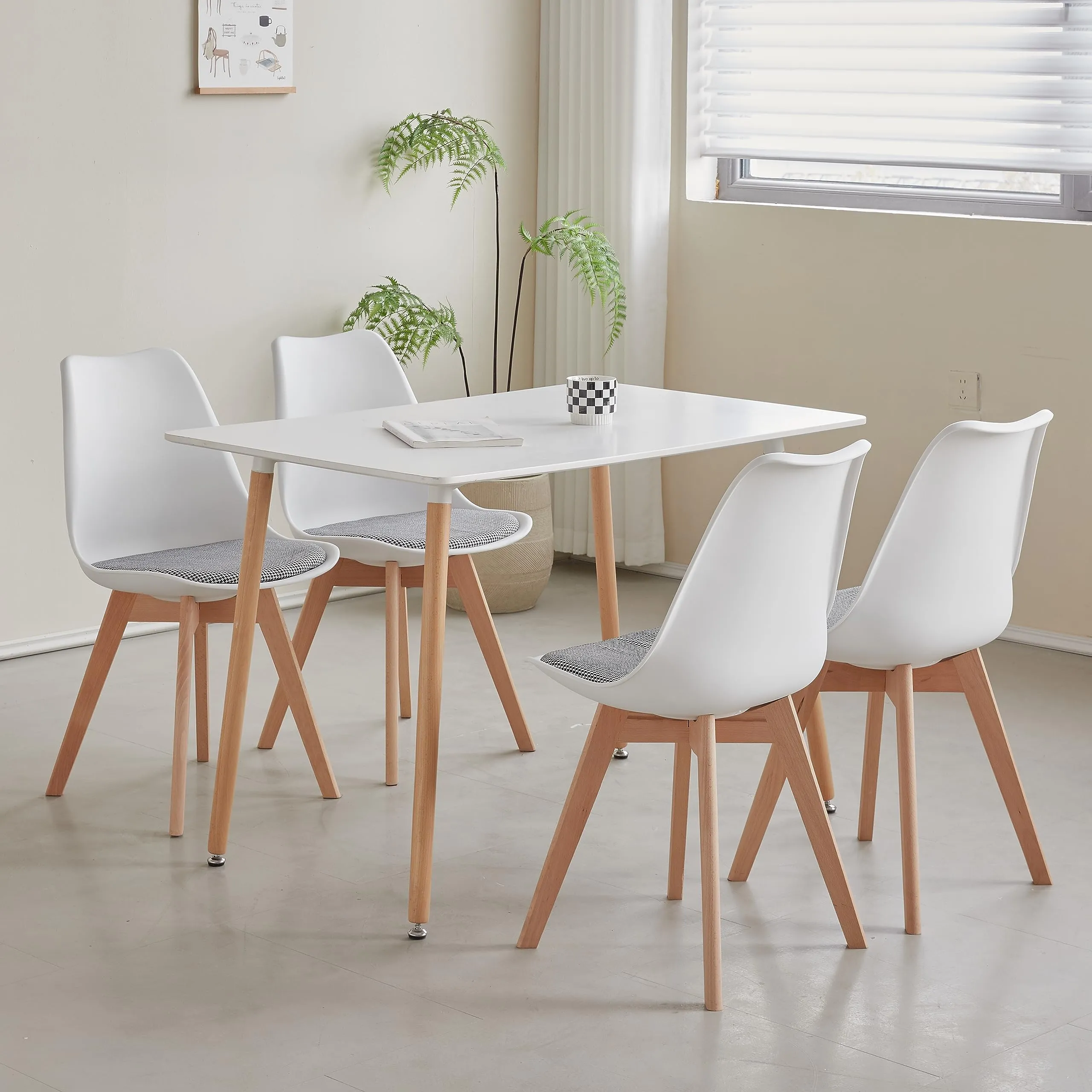 GrandCA HOME Set di 4 Sedie da Pranzo in Legno di Faggio Massello, Design Retrò, Imbottite, Bianco-QNG - immagine 4