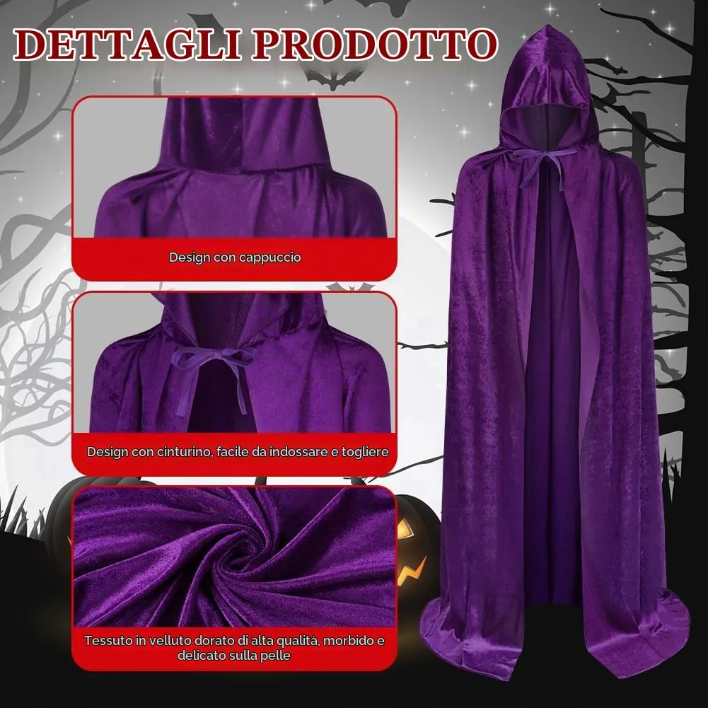 AOOWU Mantello con Cappuccio in Velluto Viola, 150cm - immagine 2