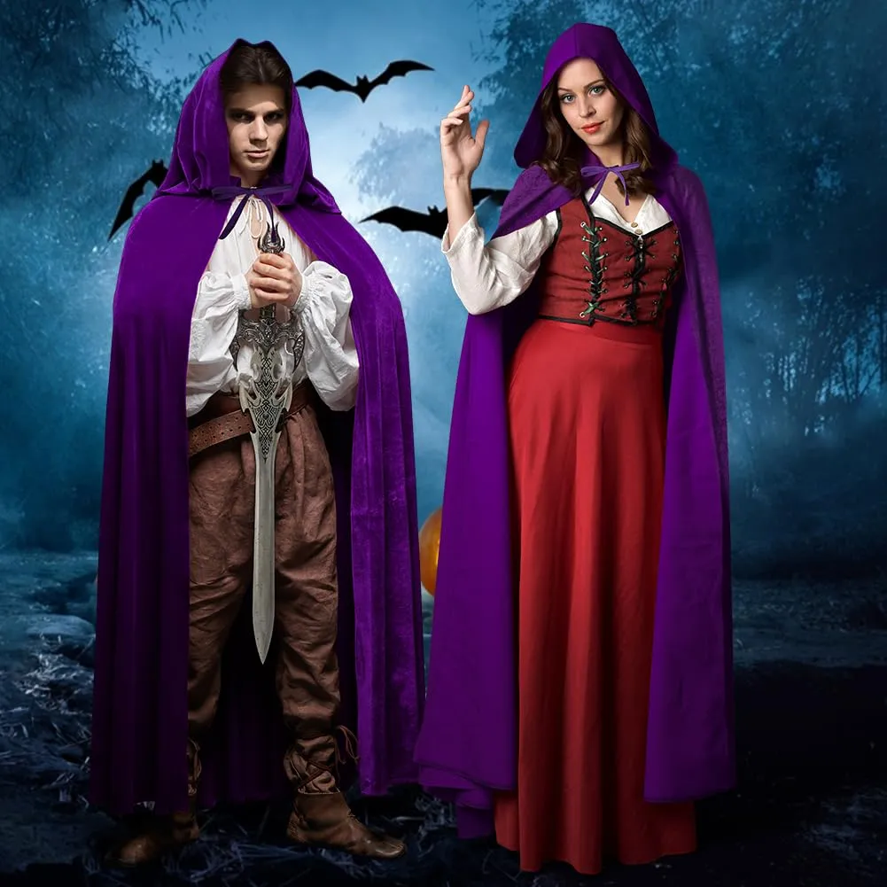 AOOWU Mantello con Cappuccio in Velluto Viola, 150cm - immagine 4