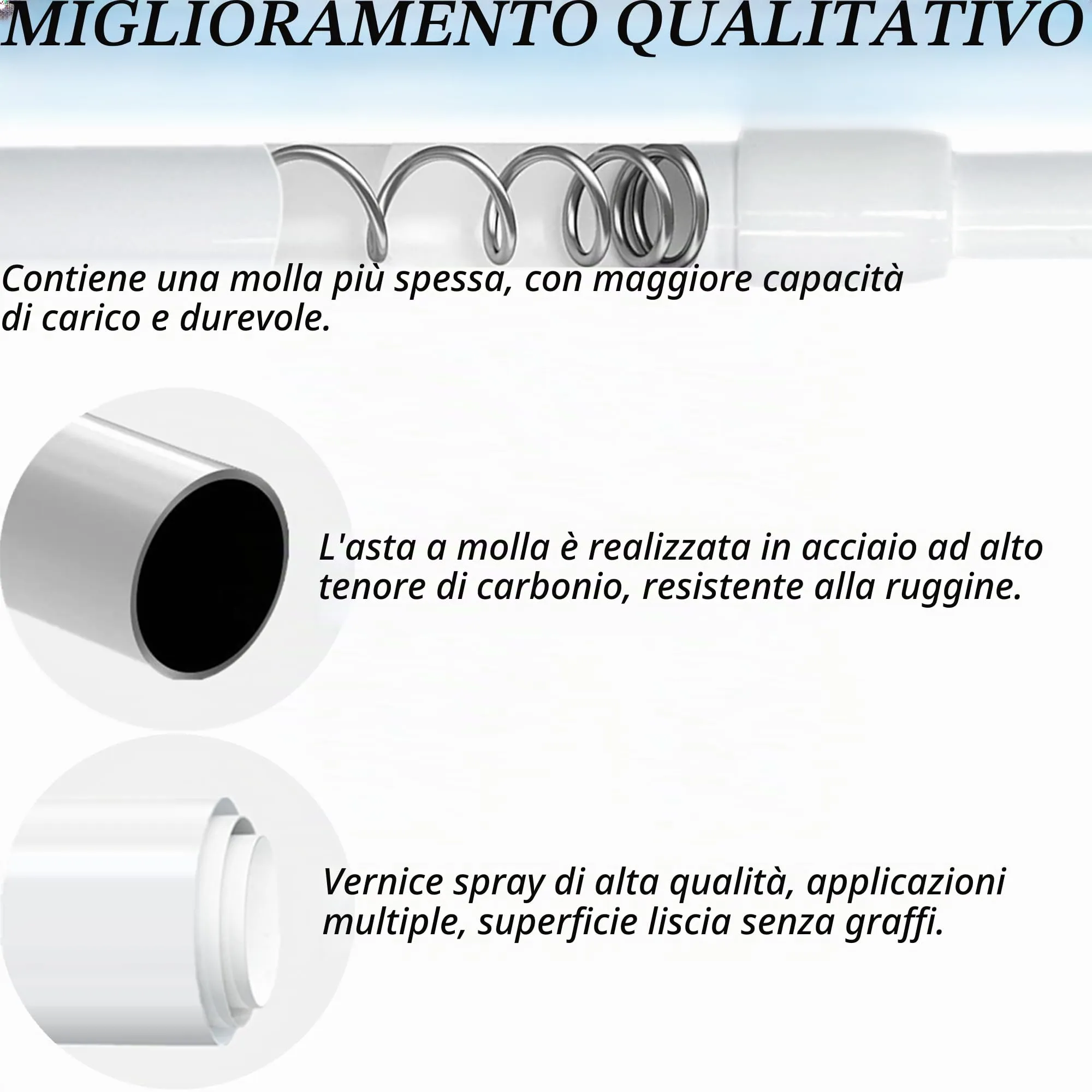 GDEVKHN Bastoni per Tende a Pressione Estendibili, Bianco, 62-105 cm, 3 Pezzi - immagine 6