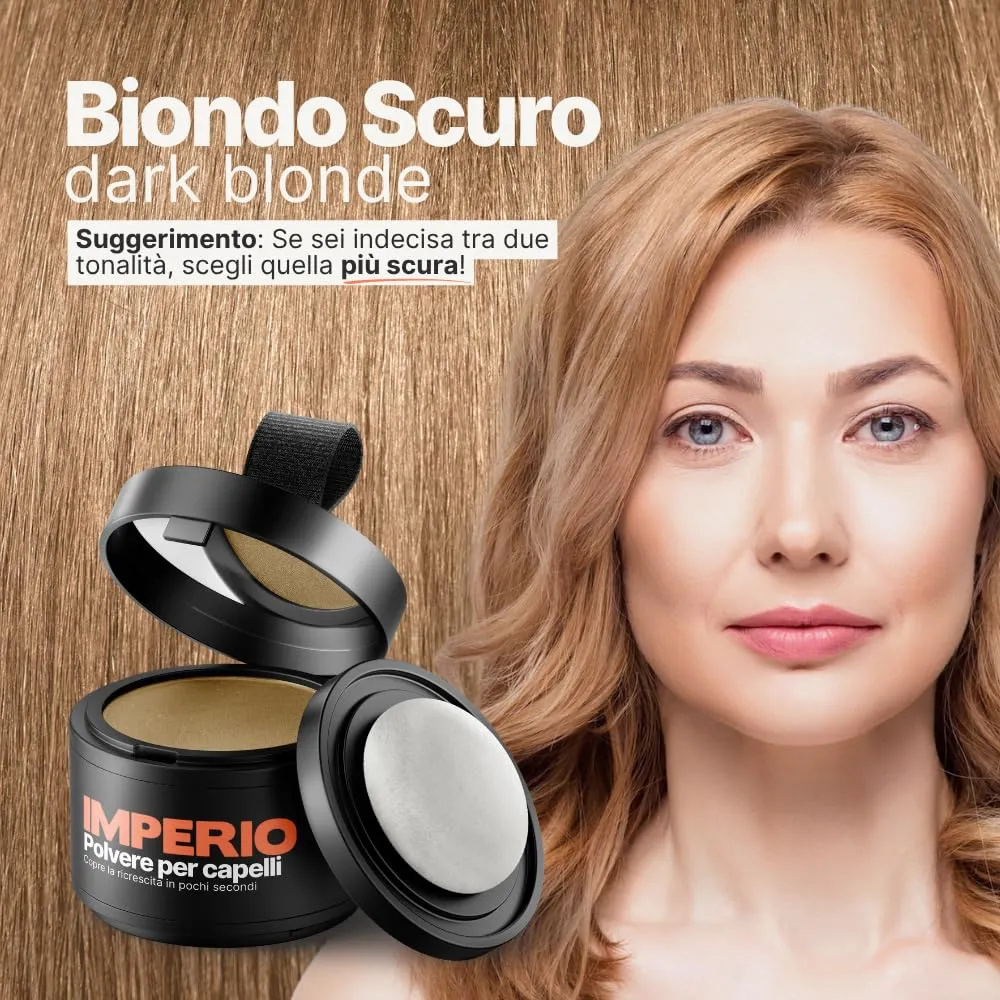 IMPERIO Polvere per capelli Correttore infoltimento e mascara waterproof, 4g (Biondo Scuro) - immagine 3
