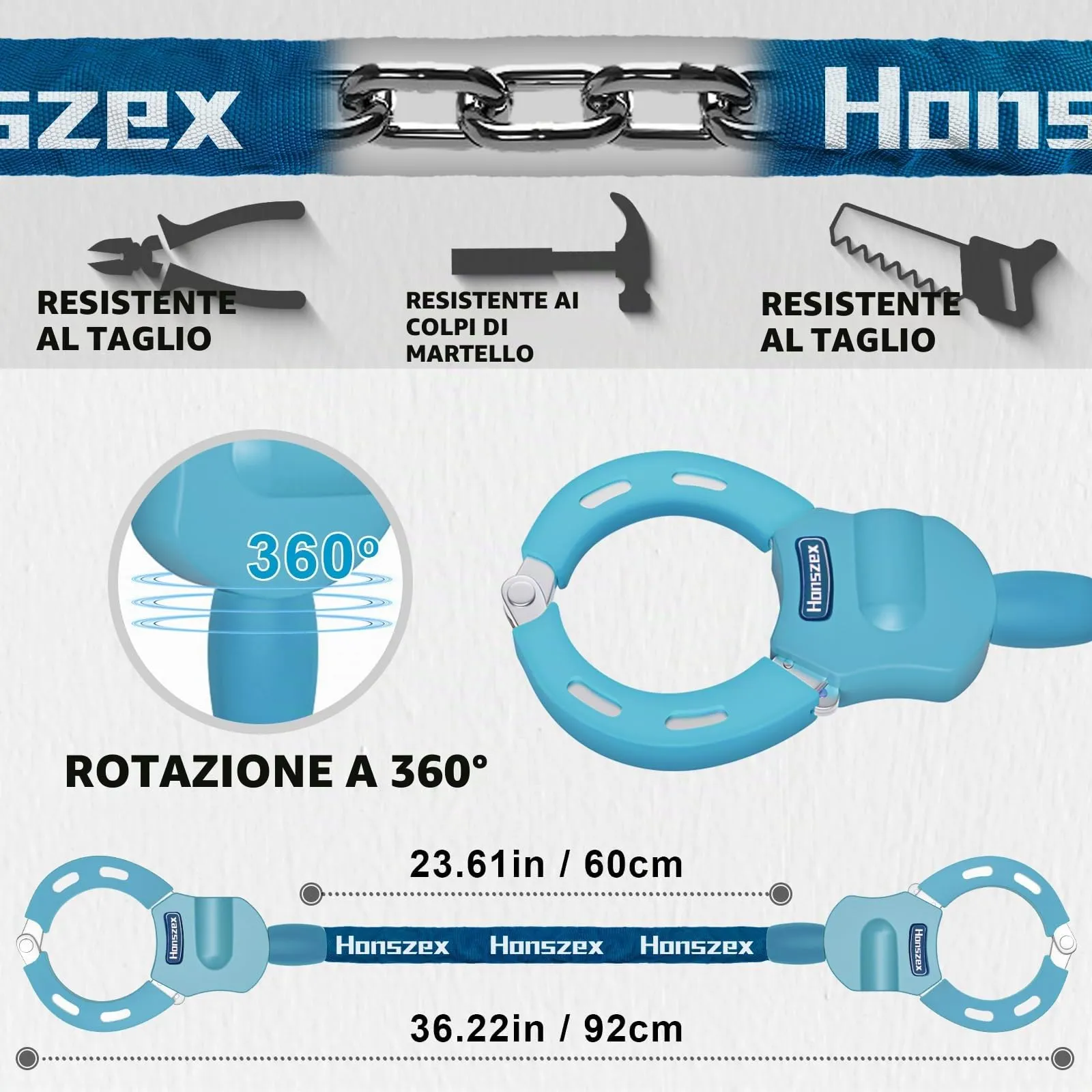 Honszex Lucchetto per Monopattino Elettrico e Bici, 92 cm - immagine 4