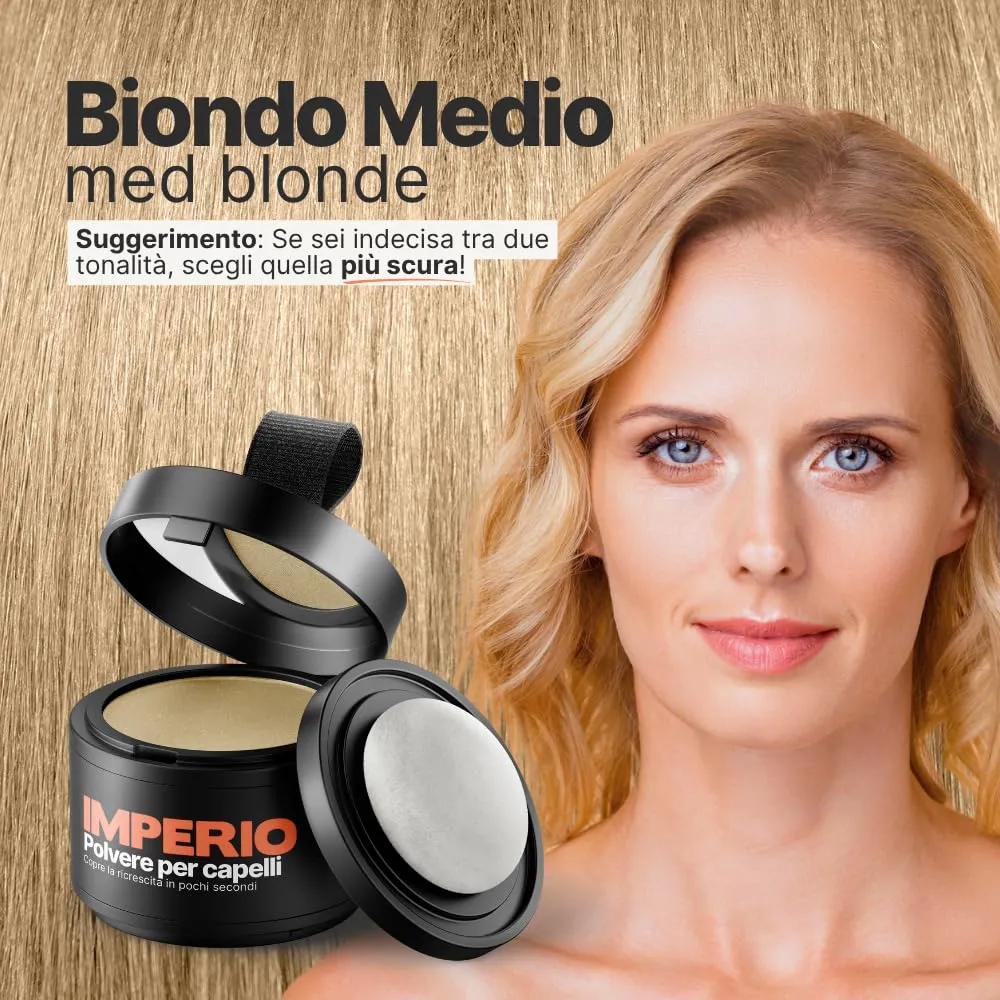 IMPERIO Polvere per capelli, Correttore per infoltimento e ricrescita waterproof, 4g (Biondo Medio) - immagine 3