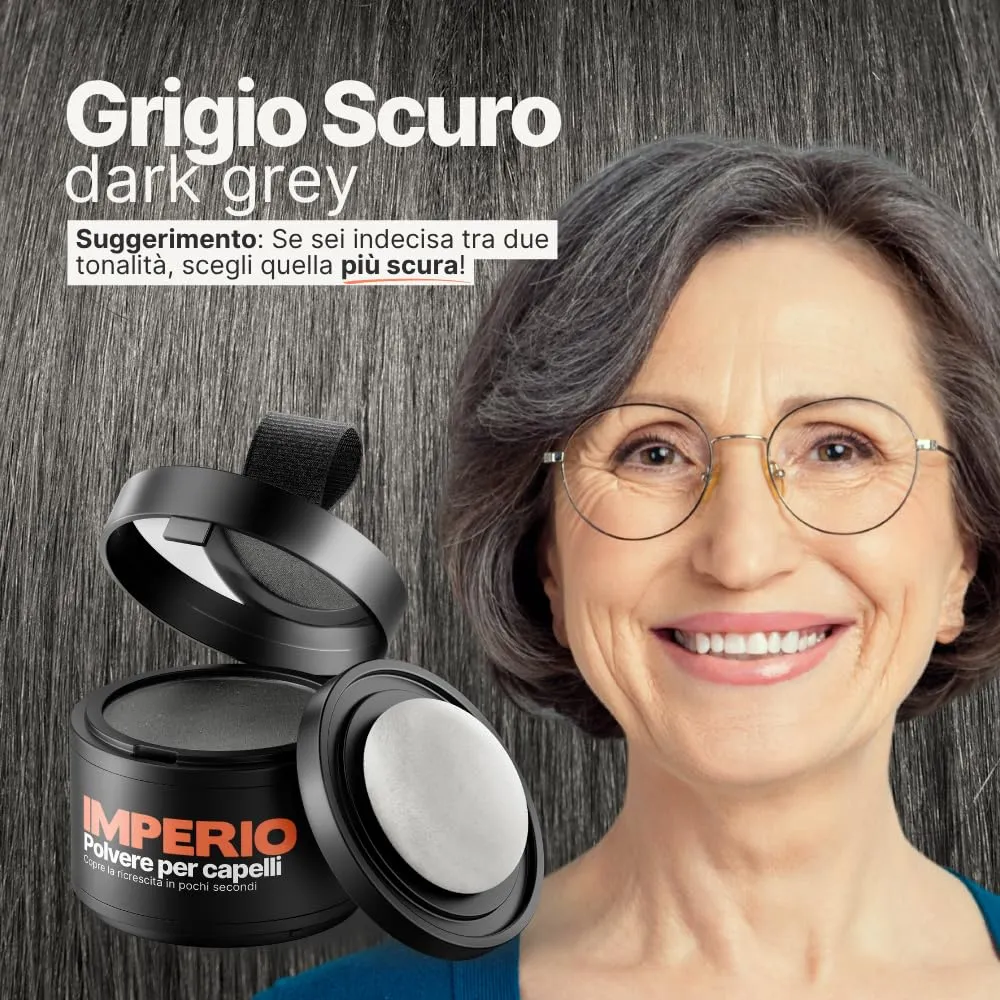 IMPERIO Polvere per l’attaccatura dei capelli, correttore per la calvizie, effetto infoltimento, resistente all'acqua, 4 g, grigio scuro - immagine 3